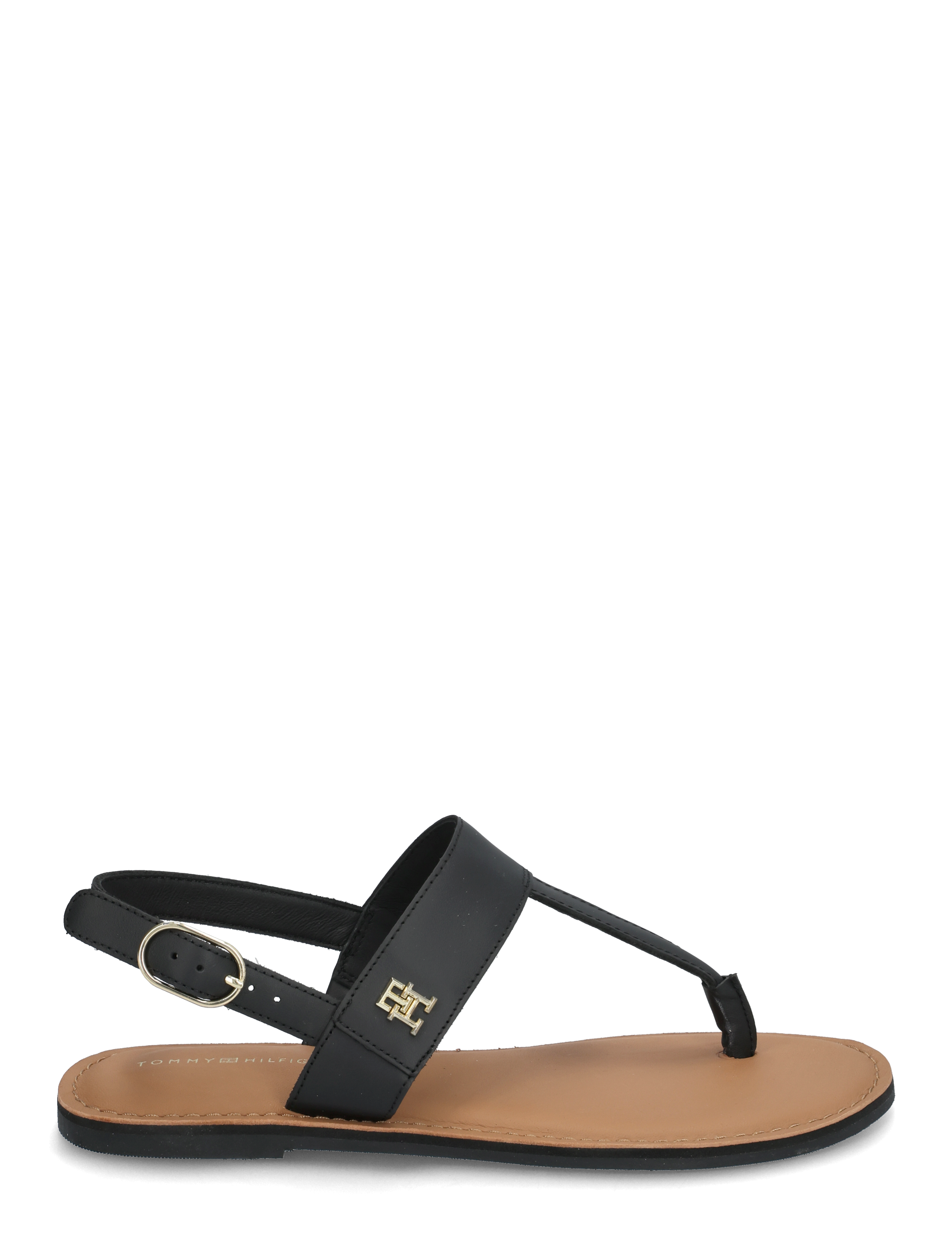 Tommy Hilfiger - LEATHER THONG SANDAL - płaskie sandały - black - 1
