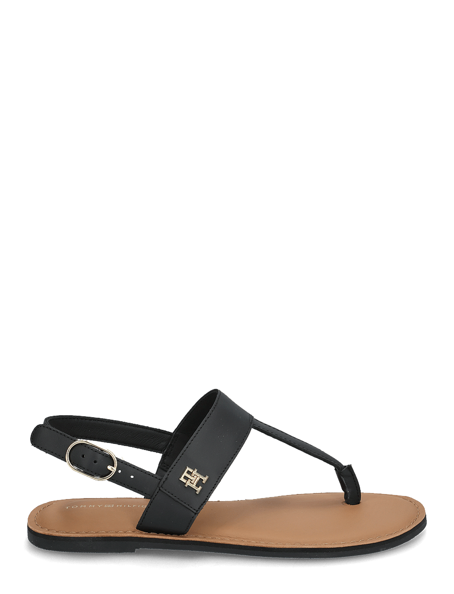 Tommy Hilfiger - LEATHER THONG SANDAL - flat sandals - black - 1