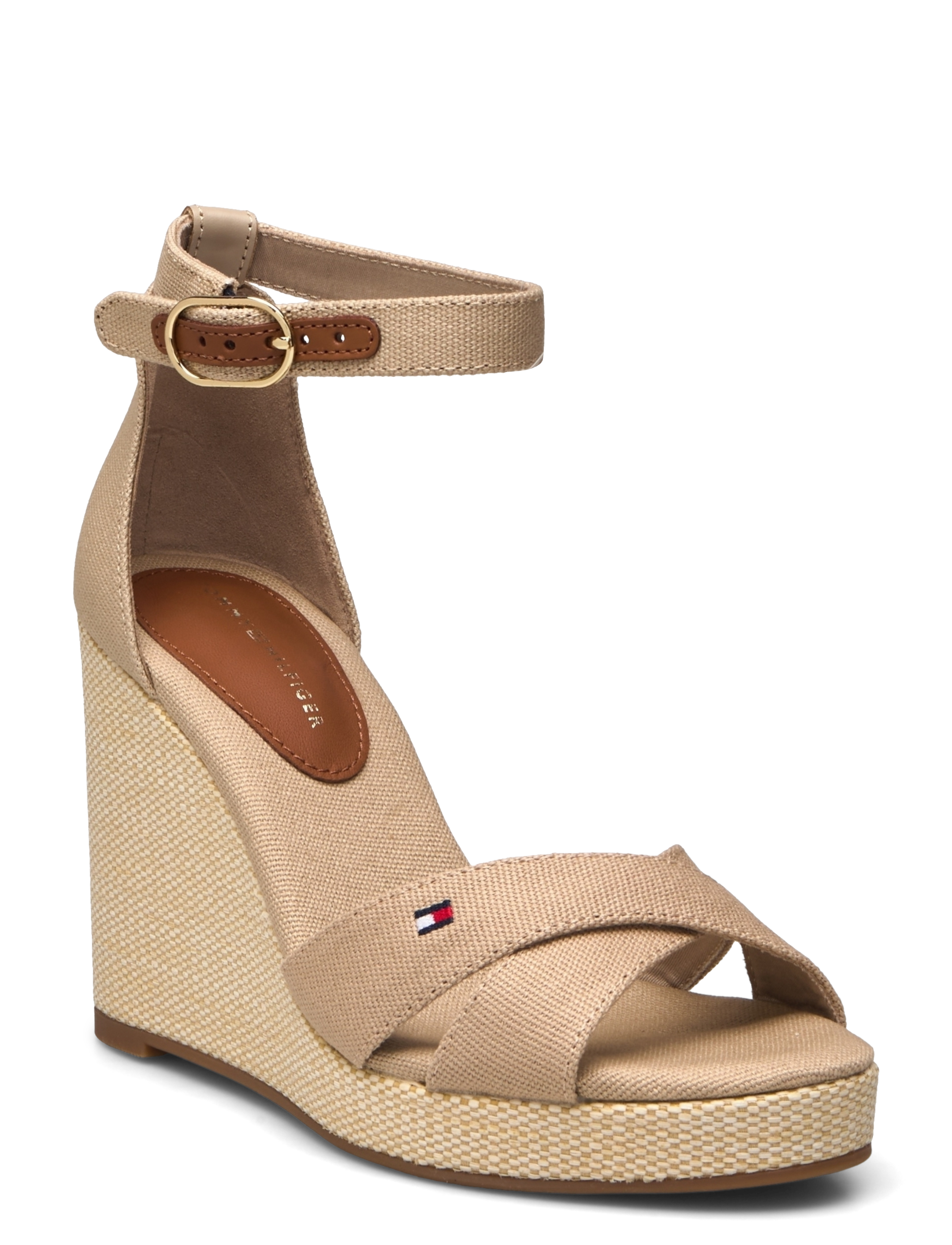 Tommy Hilfiger FLAG HIGH WEDGE ESPAD CRISSCROSS - Absatzschuhe - HORSERADISH / beige