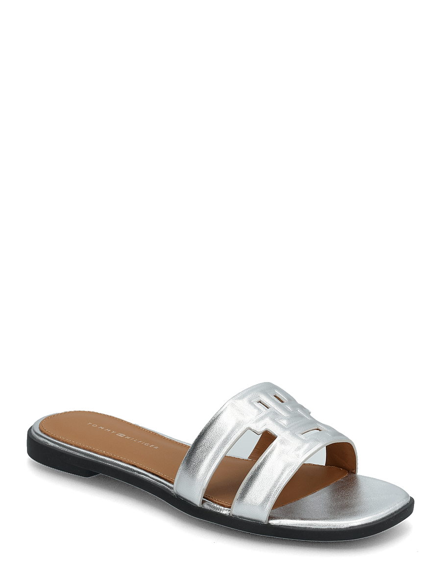 Tommy Hilfiger - TH LOGO STRAP METALLIC MULE - flache sandalen - silver - 0