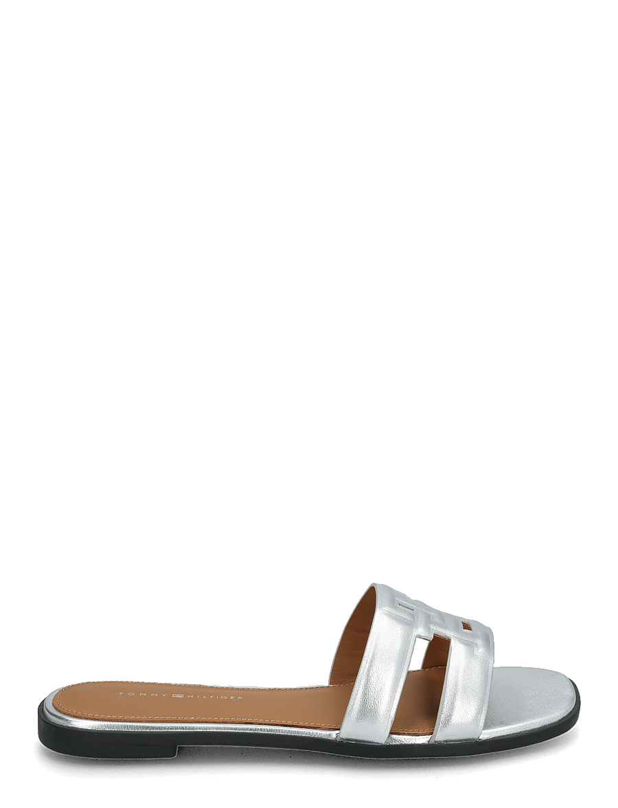 Tommy Hilfiger - TH LOGO STRAP METALLIC MULE - flache sandalen - silver - 1