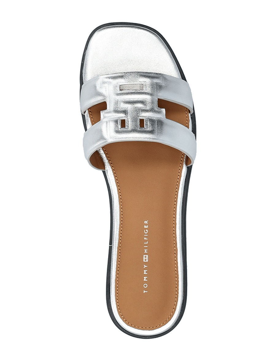Tommy Hilfiger - TH LOGO STRAP METALLIC MULE - flache sandalen - silver - 3
