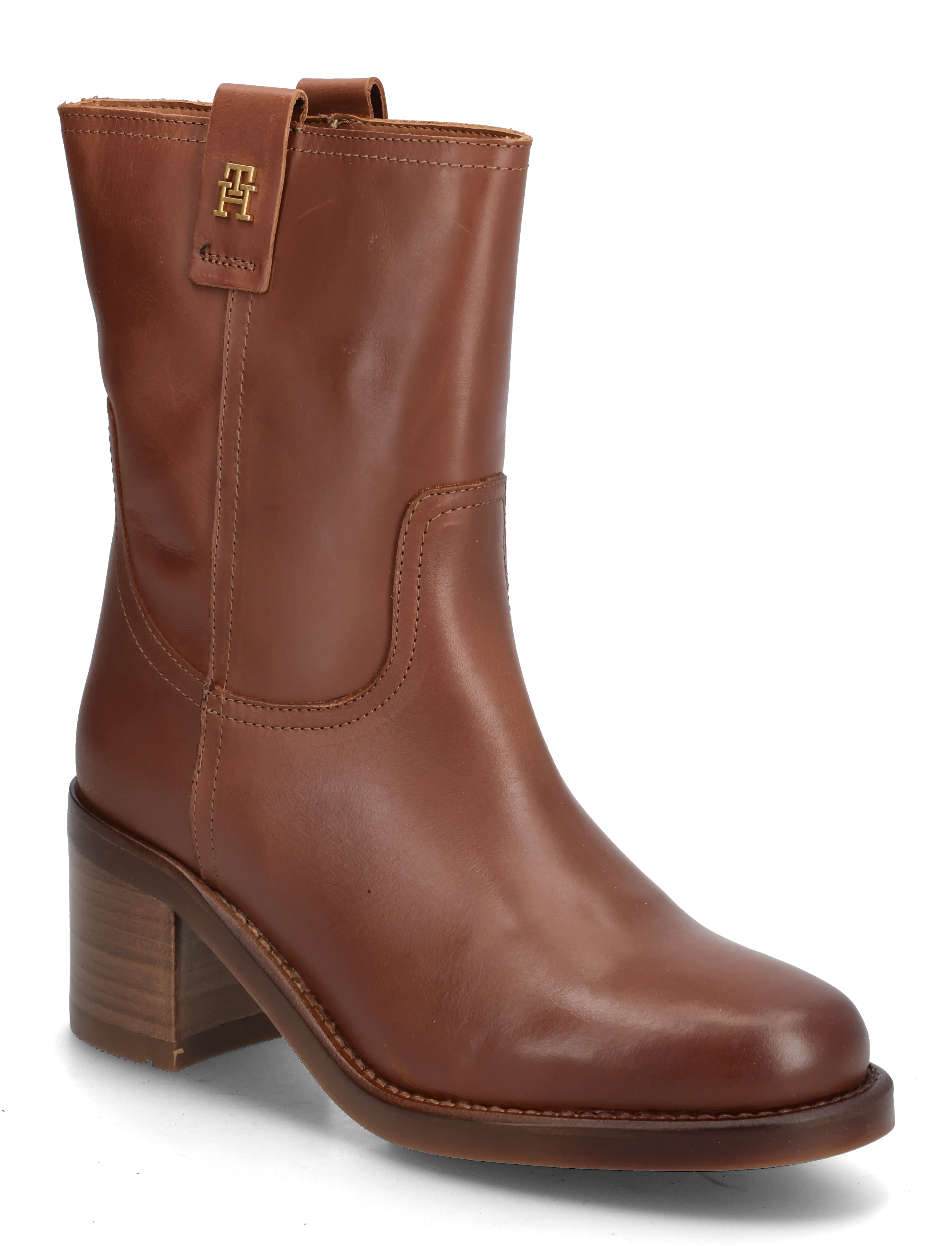 Tommy Hilfiger Riding Lthr Mid Boot Block Heel, 38, Ankle Boots, Braun - Boots With Frauen