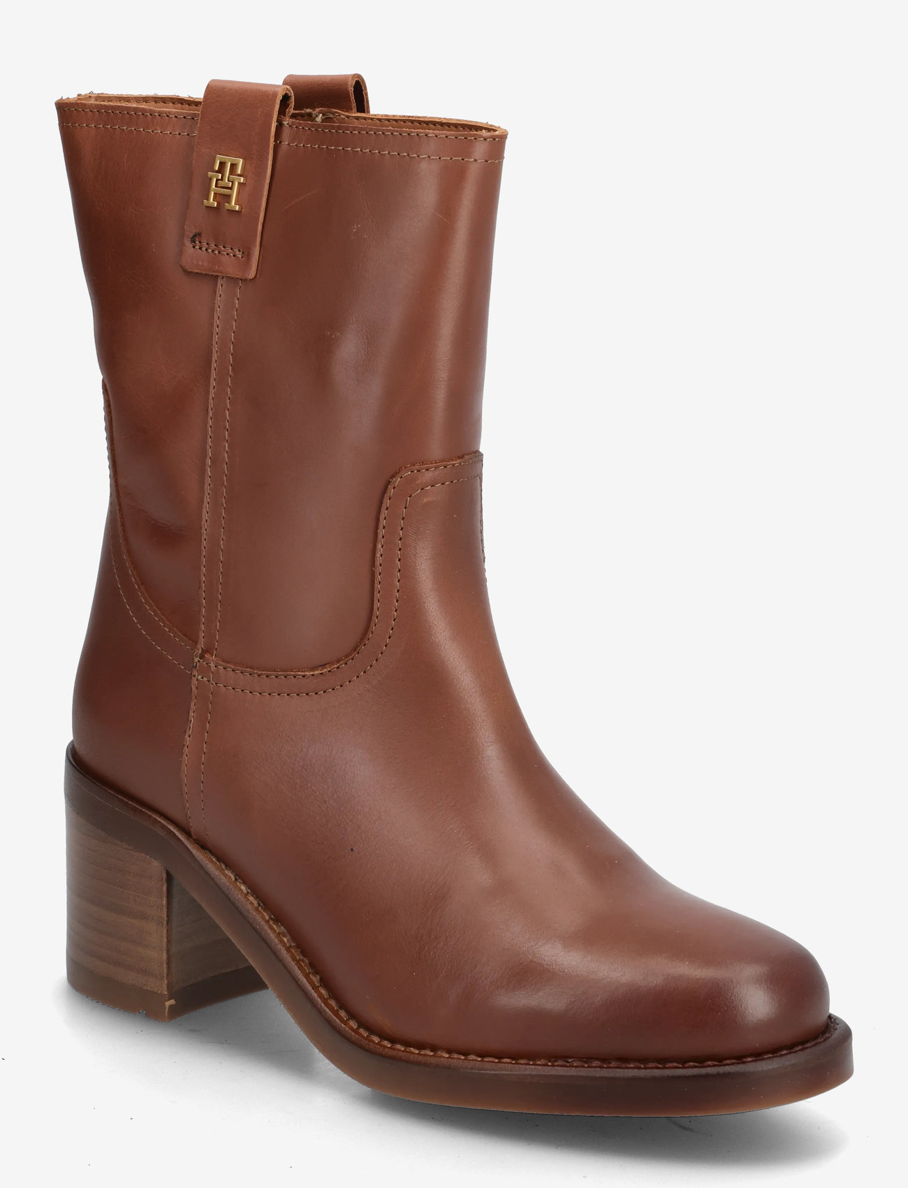 Tommy Hilfiger - RIDING LTHR MID BOOT BLOCK HEEL - high heel - tawny russet - 0