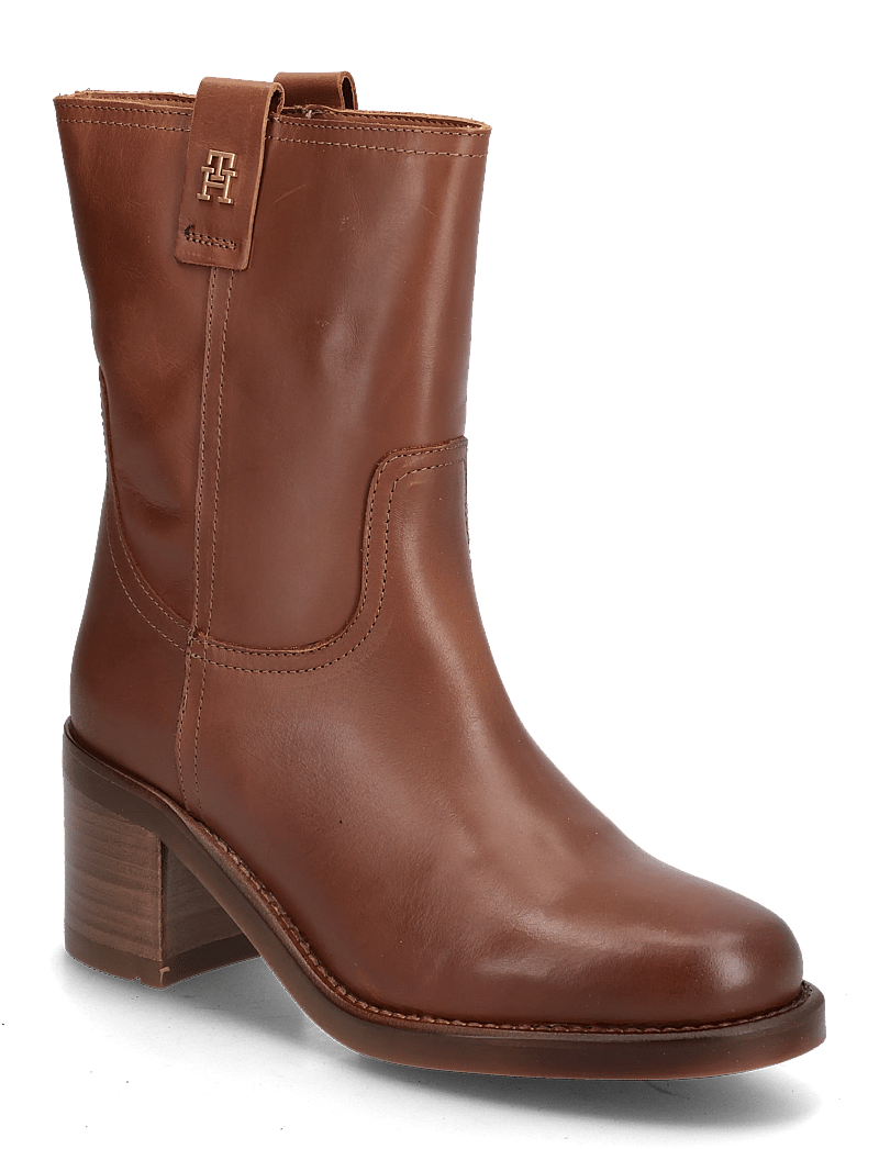 Tommy Hilfiger - RIDING LTHR MID BOOT BLOCK HEEL - støvletter - tawny russet - 0