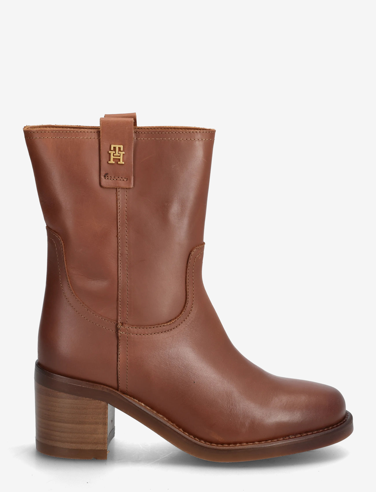Tommy Hilfiger - RIDING LTHR MID BOOT BLOCK HEEL - high heel - tawny russet - 1