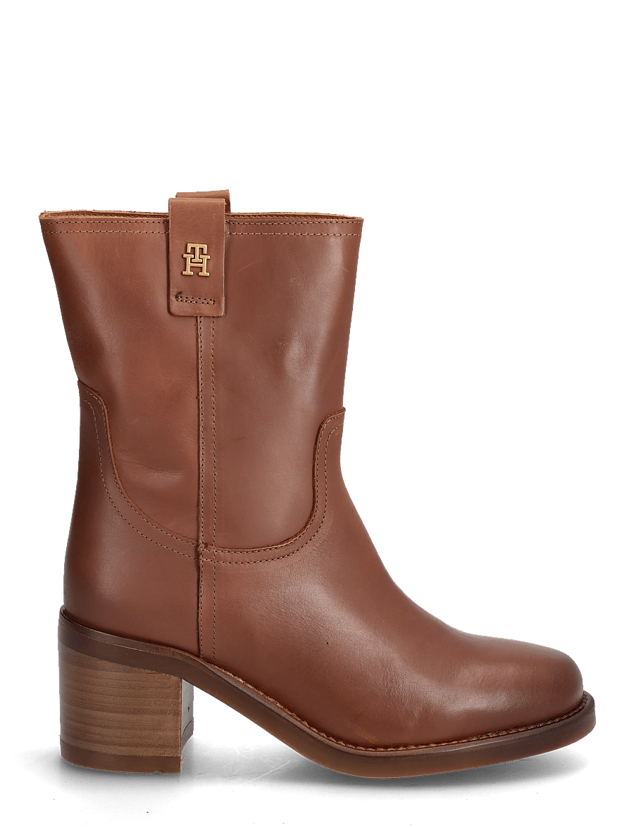 Tommy Hilfiger - RIDING LTHR MID BOOT BLOCK HEEL - stiefeletten mit absatz - tawny russet - 1