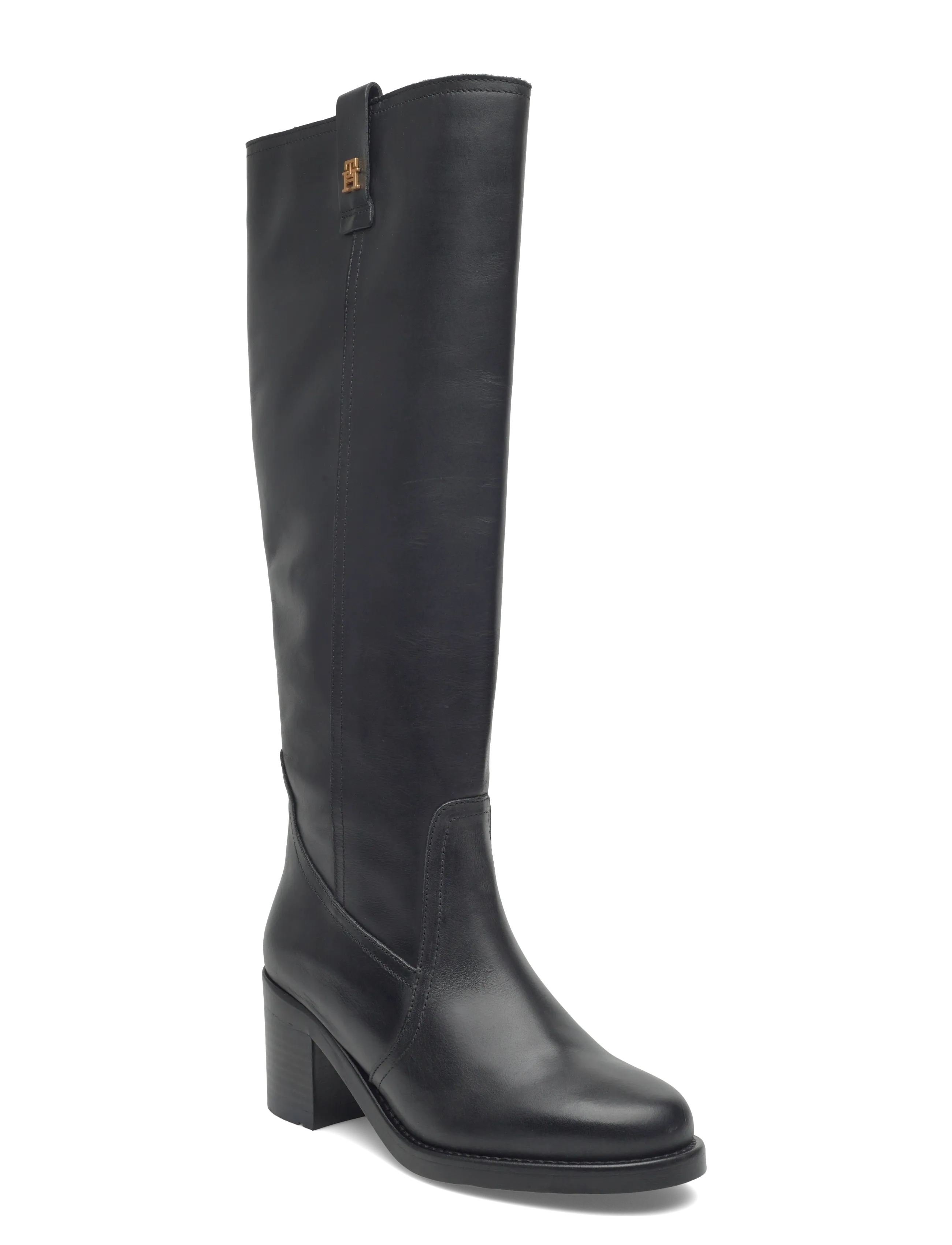Tommy Hilfiger Riding Lthr Long Boot Block Heel, 40, Black, Tall Boots > Knee High Boots, Dame