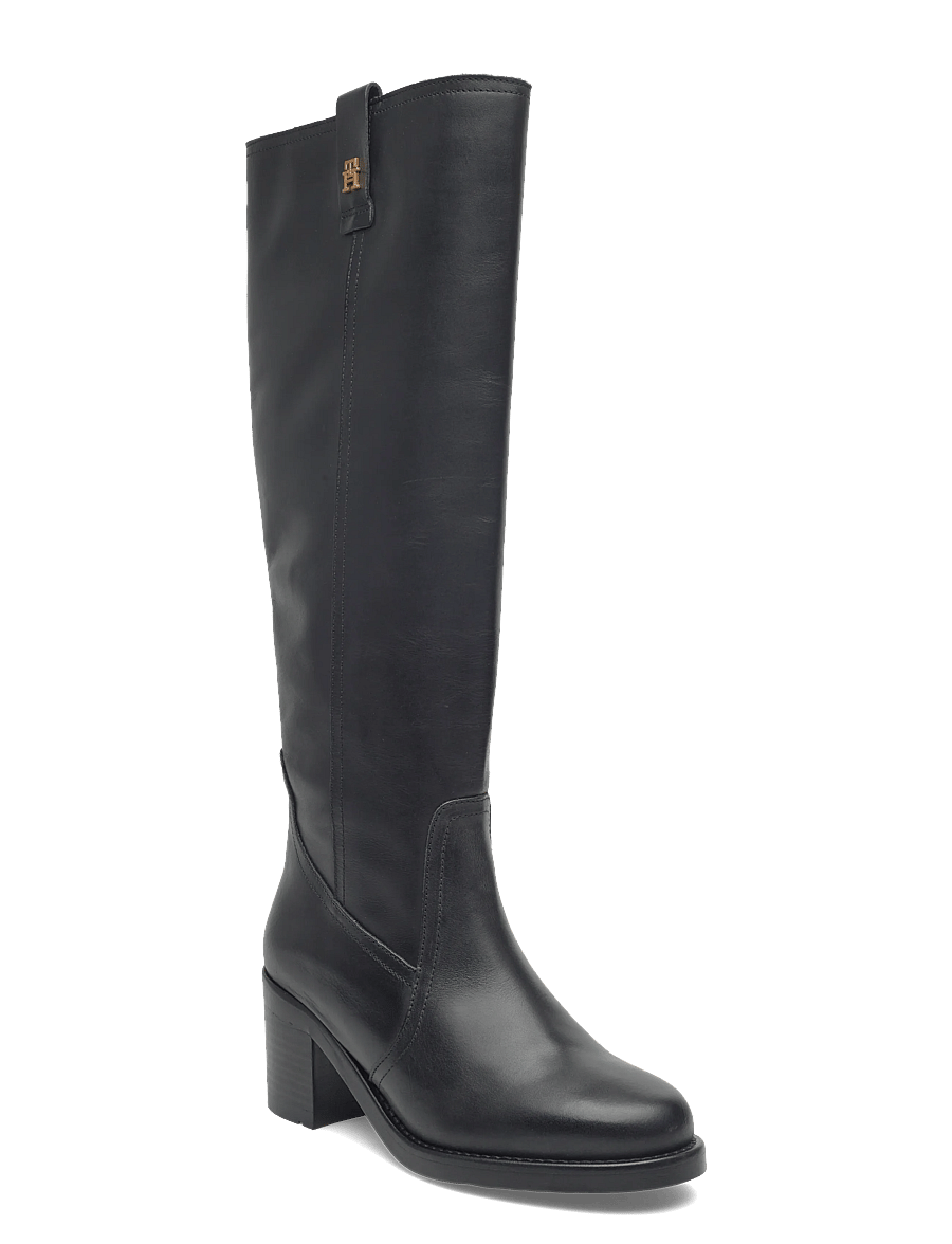 Tommy Hilfiger - RIDING LTHR LONG BOOT BLOCK HEEL - kniehohe stiefel - black - 0