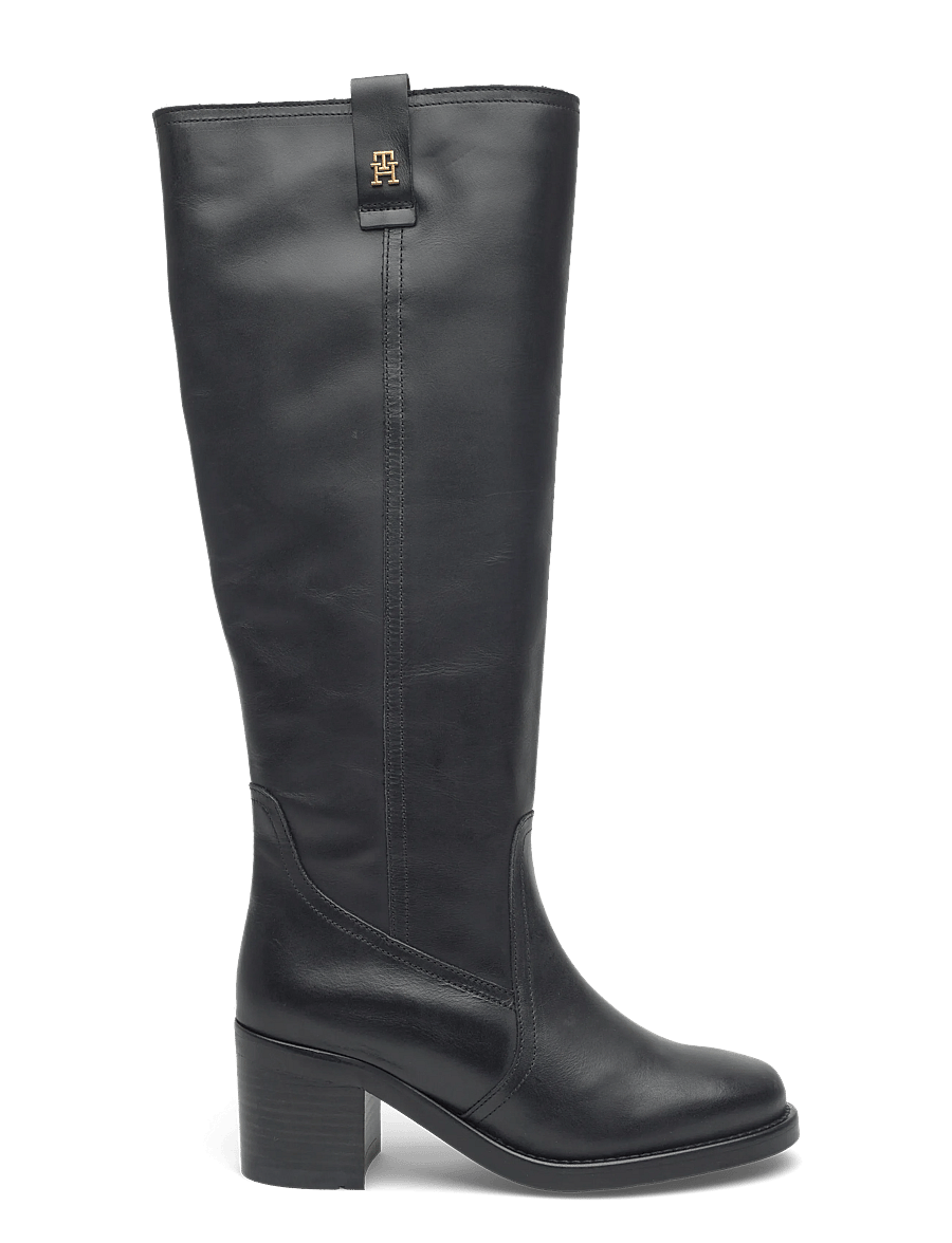 Tommy Hilfiger - RIDING LTHR LONG BOOT BLOCK HEEL - kniehohe stiefel - black - 1