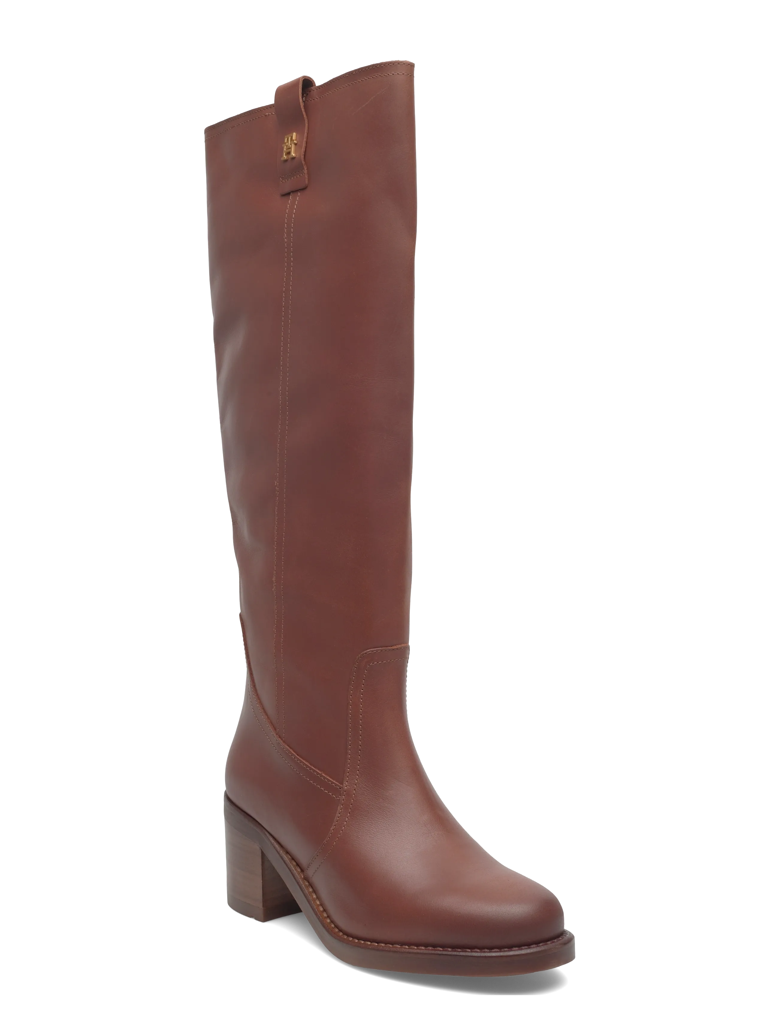 Tommy Hilfiger Riding Lthr Long Boot Block Heel, 39, Brown, Tall Boots > Knee High Boots, Dame
