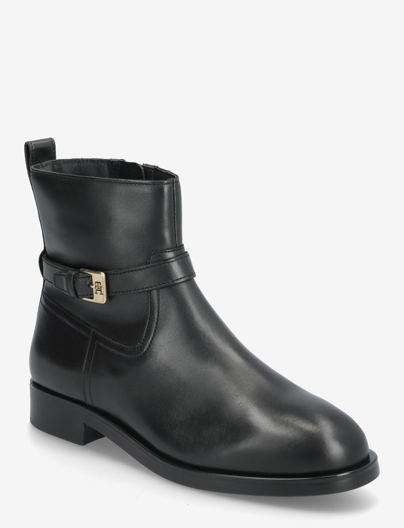 Tommy Hilfiger - TH BUCKLE RIDING LEATHER BOOTIE - platta ankelboots - black - 0