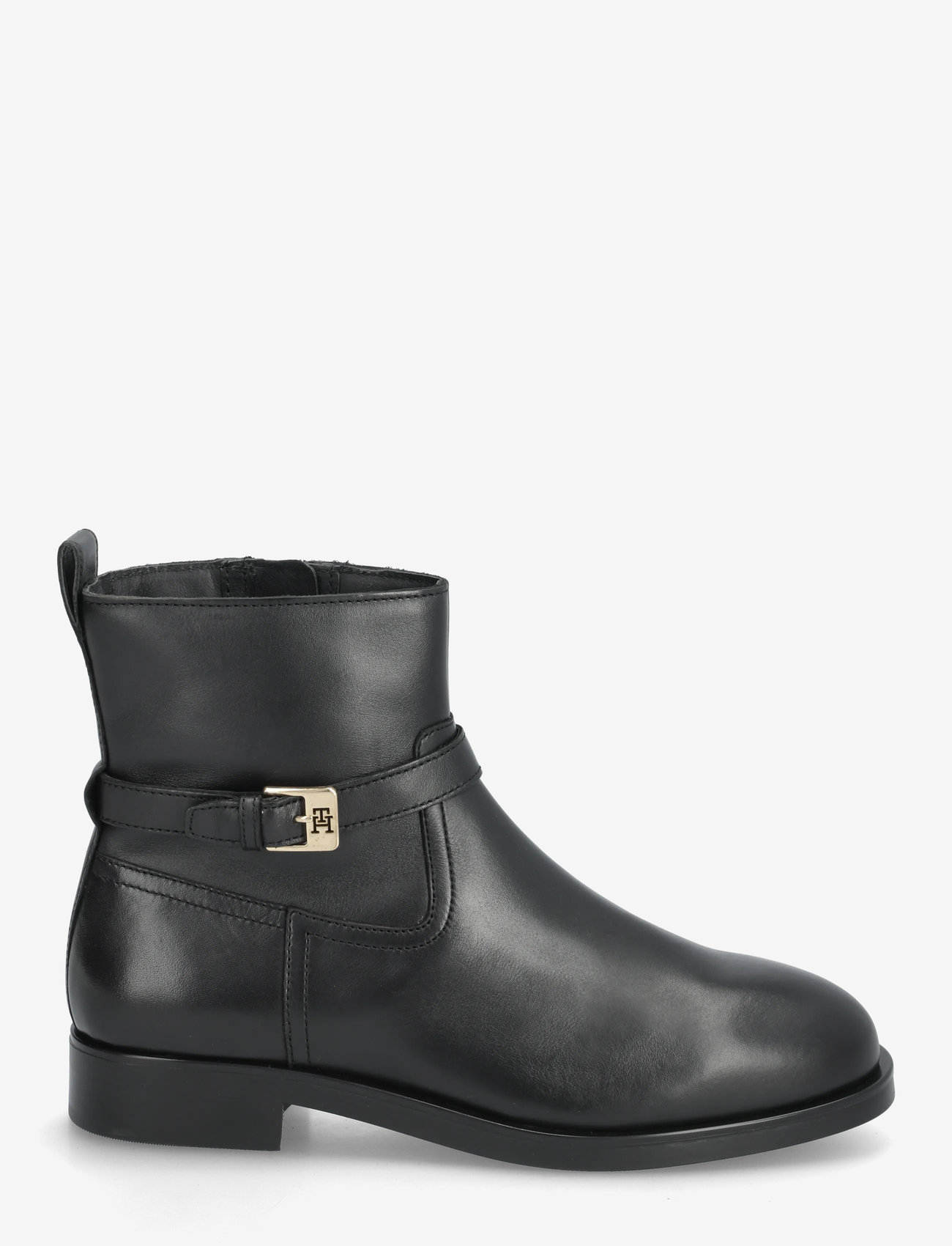 Tommy Hilfiger - TH BUCKLE RIDING LEATHER BOOTIE - platta ankelboots - black - 1
