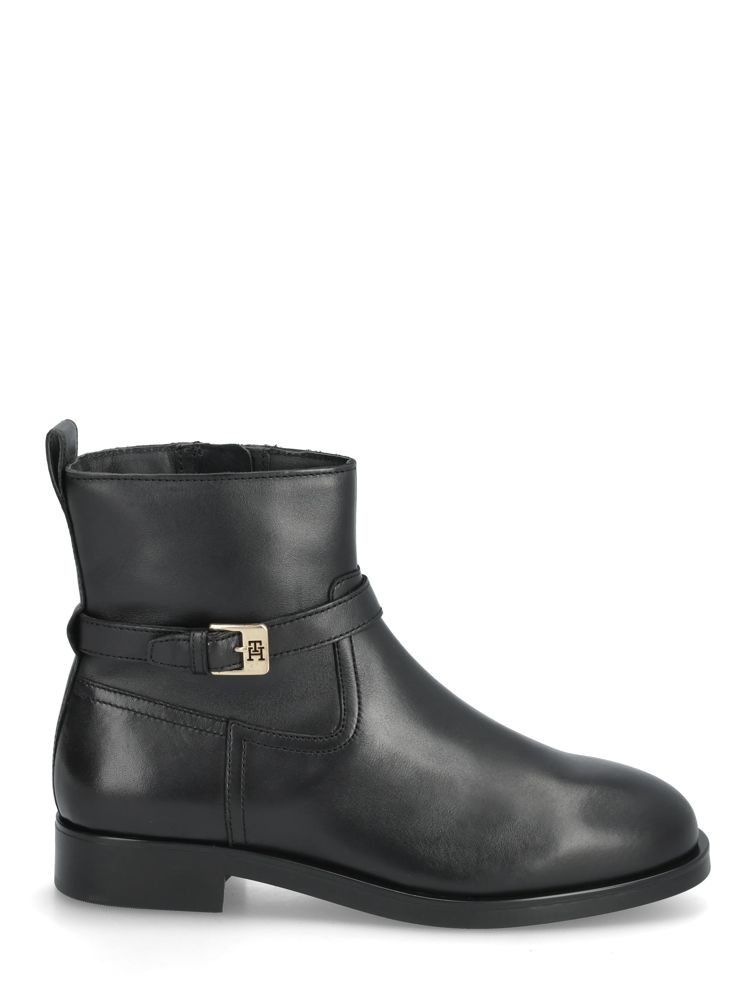 Tommy Hilfiger - TH BUCKLE RIDING LEATHER BOOTIE - flache stiefeletten - black - 1