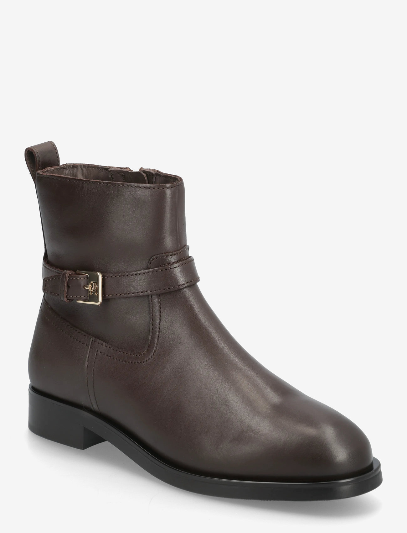 Tommy Hilfiger - TH BUCKLE RIDING LEATHER BOOTIE - platta ankelboots - legacy brown - 0
