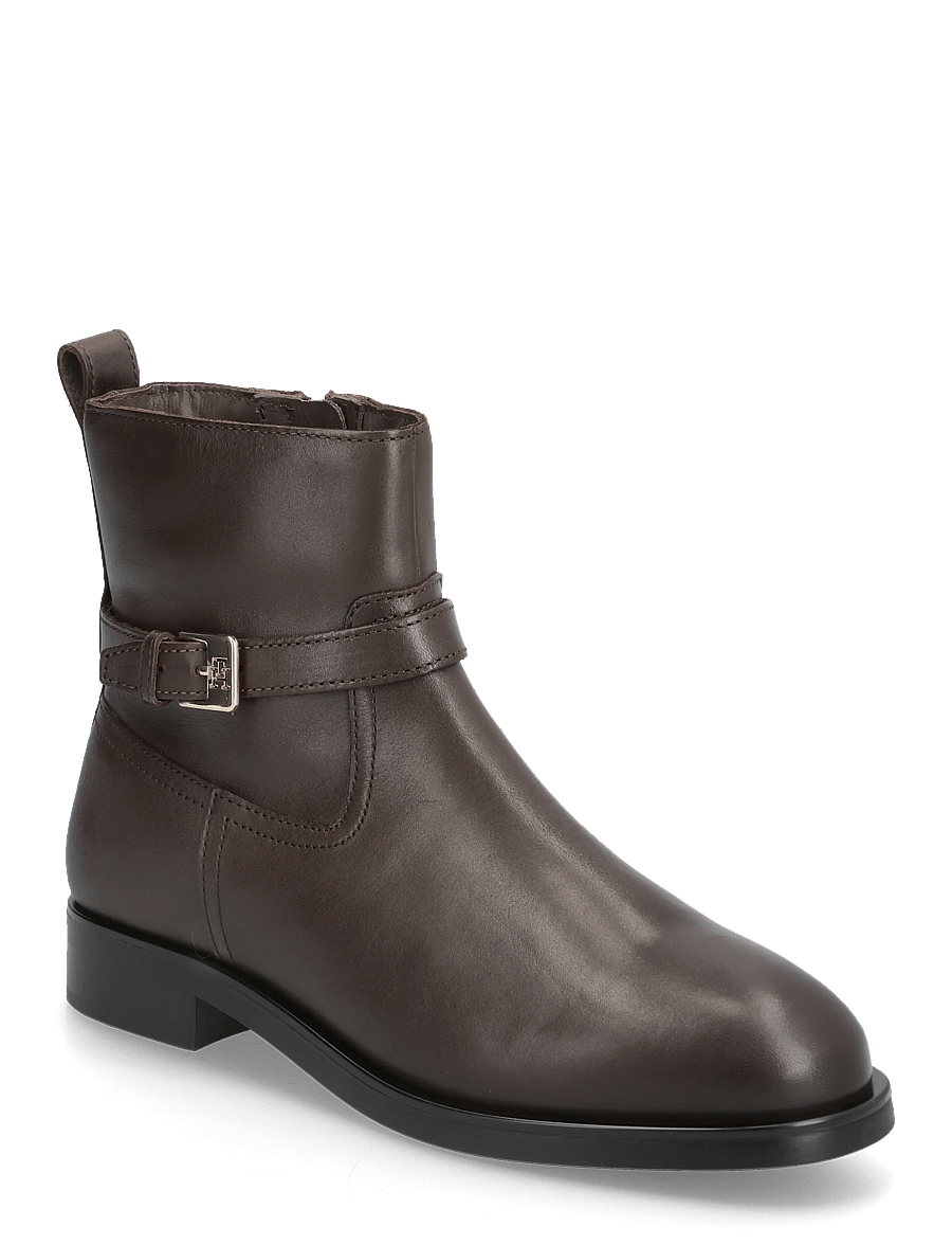 Tommy Hilfiger - TH BUCKLE RIDING LEATHER BOOTIE - flache stiefeletten - legacy brown - 0