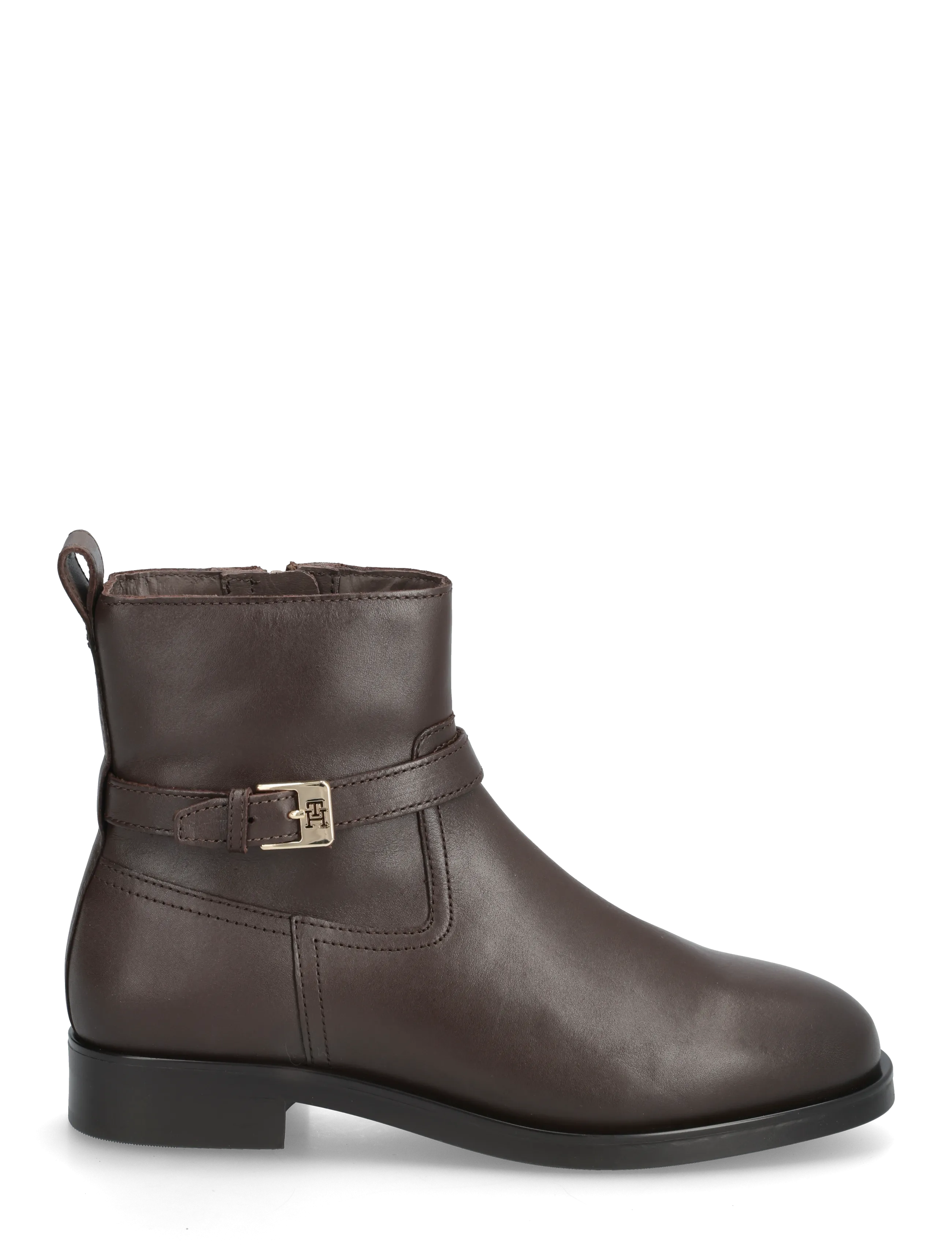 Tommy Hilfiger - TH BUCKLE RIDING LEATHER BOOTIE - flade ankelstøvler - legacy brown - 1