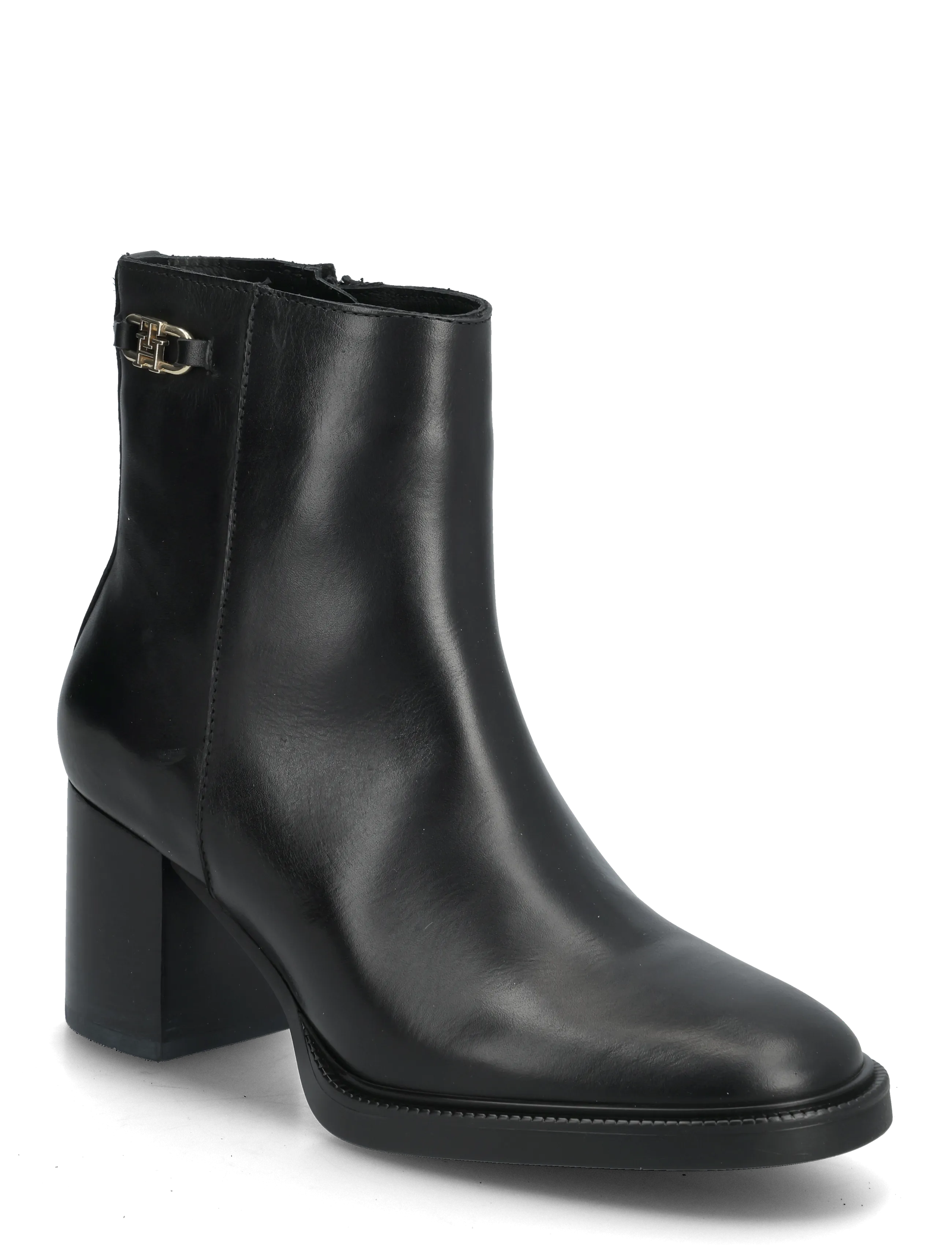 Tommy Hilfiger Stacked Heel Leather Ankle Boot, 40, Black, Ankelstøvler > Ankelstøvler Med Hæl, Dame