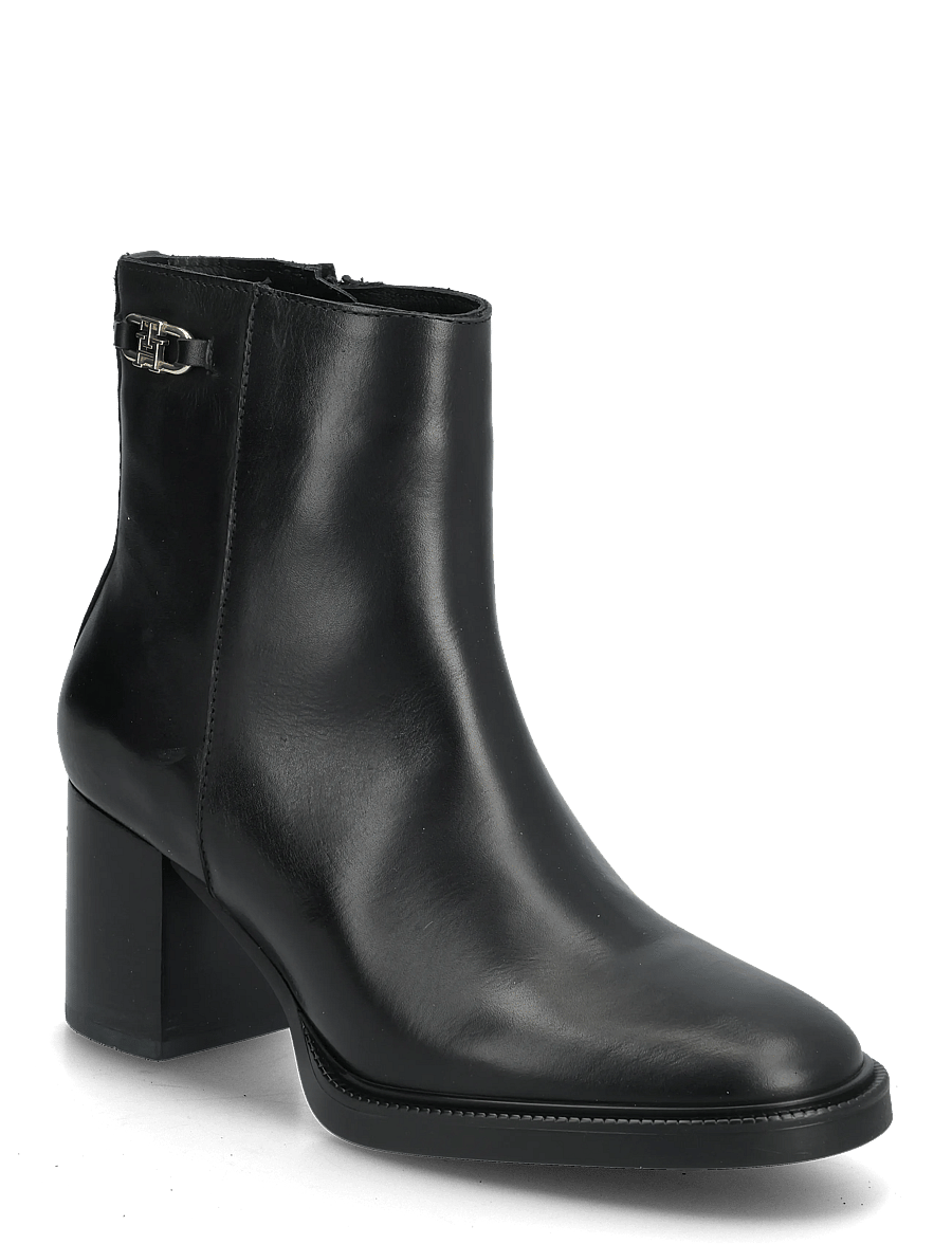 Tommy Hilfiger - STACKED HEEL LEATHER ANKLE BOOT - heeled ankle boots - black - 0