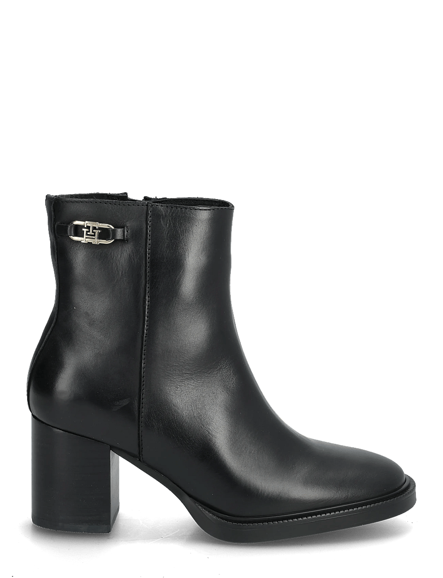 Tommy Hilfiger - STACKED HEEL LEATHER ANKLE BOOT - heeled ankle boots - black - 1