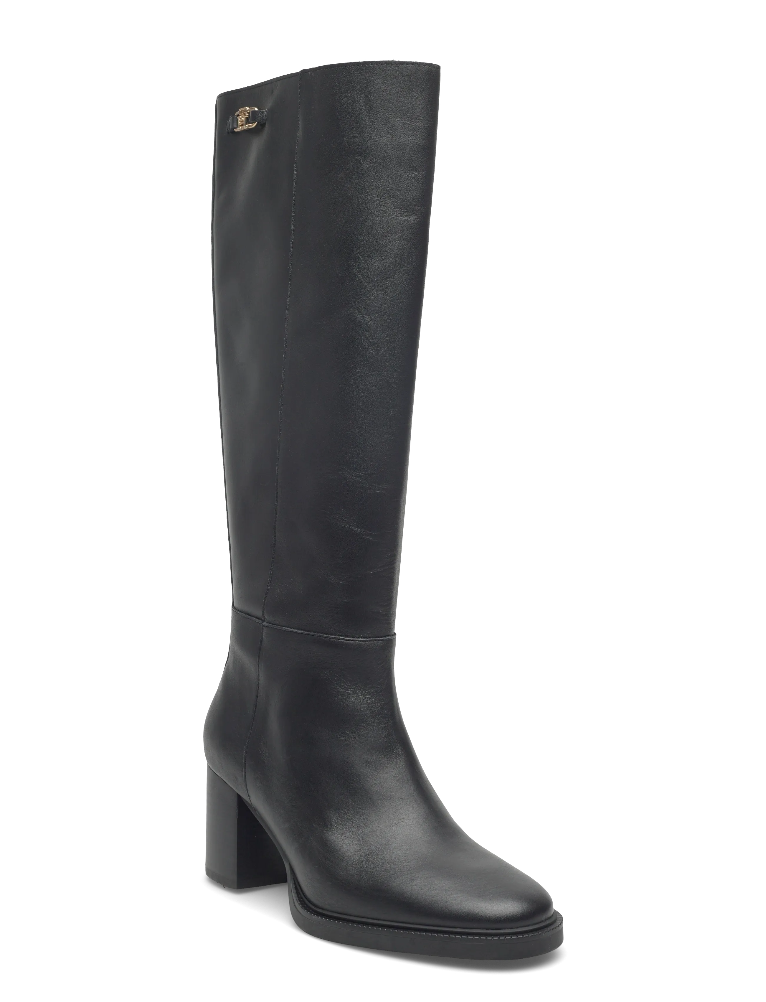 Tommy Hilfiger Stacked Heel Leather Long Boot, 40, Black, Tall Boots > Knee High Boots, Dame