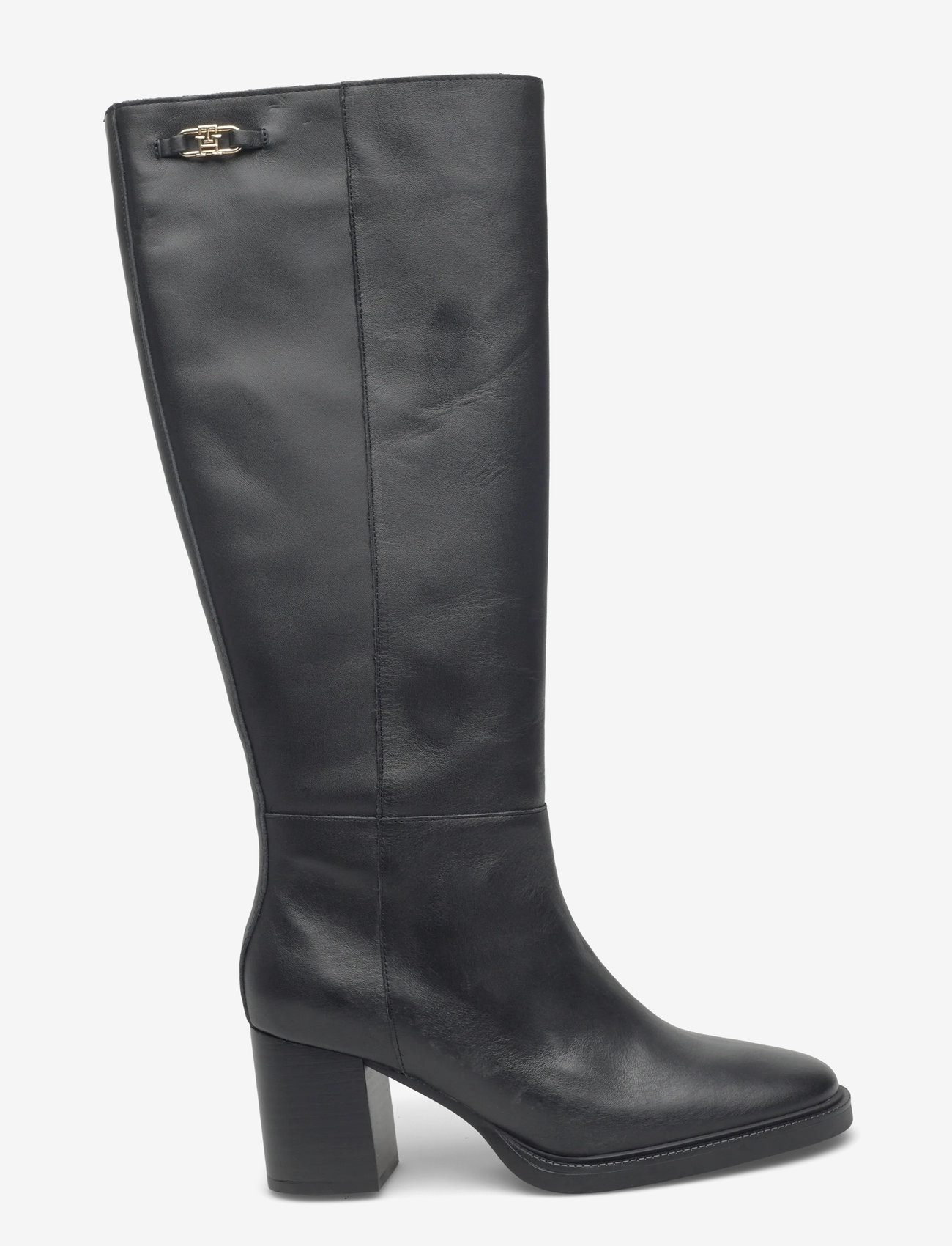 Tommy Hilfiger - STACKED HEEL LEATHER LONG BOOT - knee high boots - black - 1