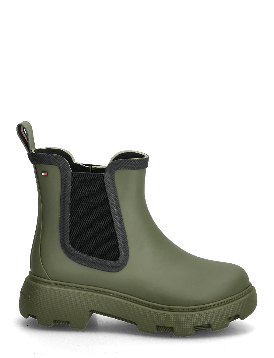 Tommy Hilfiger - FLAG ANKLE RAINBOOT WARM LINING - platte enkellaarsjes - huntsman green - 1