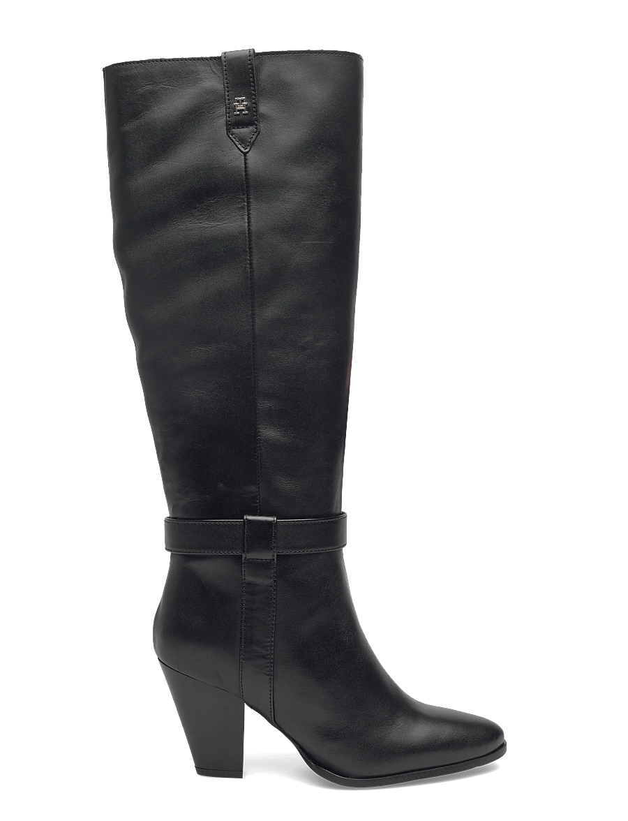 Tommy Hilfiger - TH T-STRAP LTHR POINTY LONG BOOT - kniehohe stiefel - black - 1