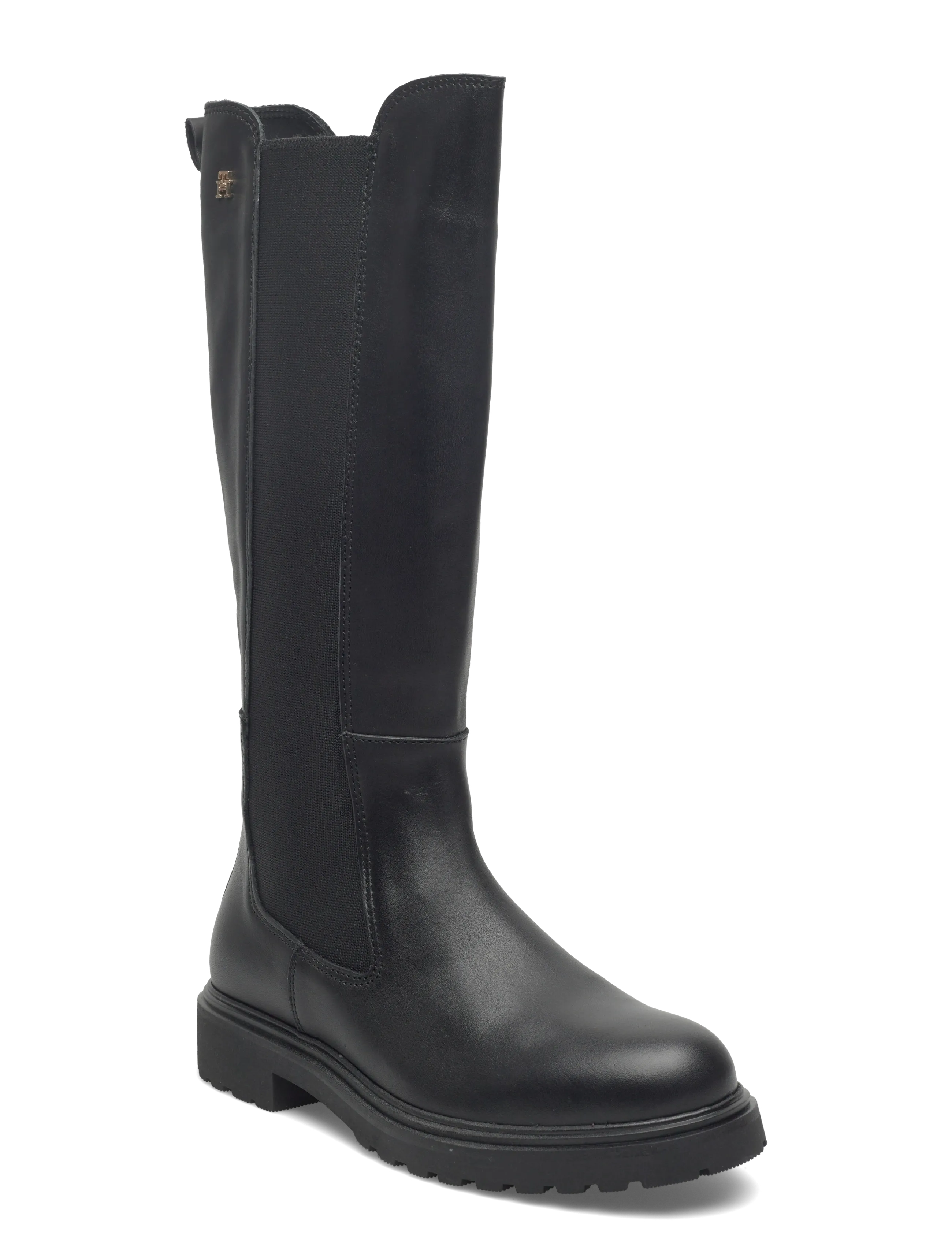 Tommy Hilfiger Th Lthr Cleated Long Boot, 39, Black, Tall Boots > Knee High Boots, Dame