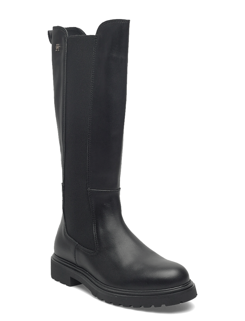 Tommy Hilfiger - TH LTHR CLEATED LONG BOOT - kniehohe stiefel - black - 0