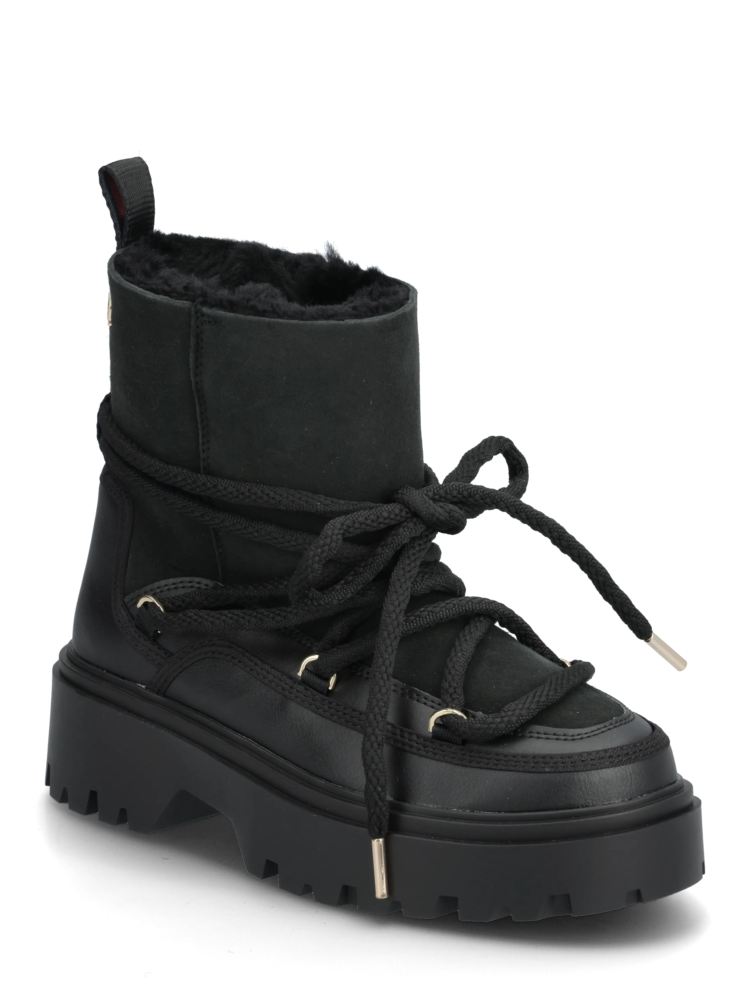 Tommy Hilfiger Real Shearling Laceup Snowboot, 40, Black, Støvler > Vinterstøvler, Dame