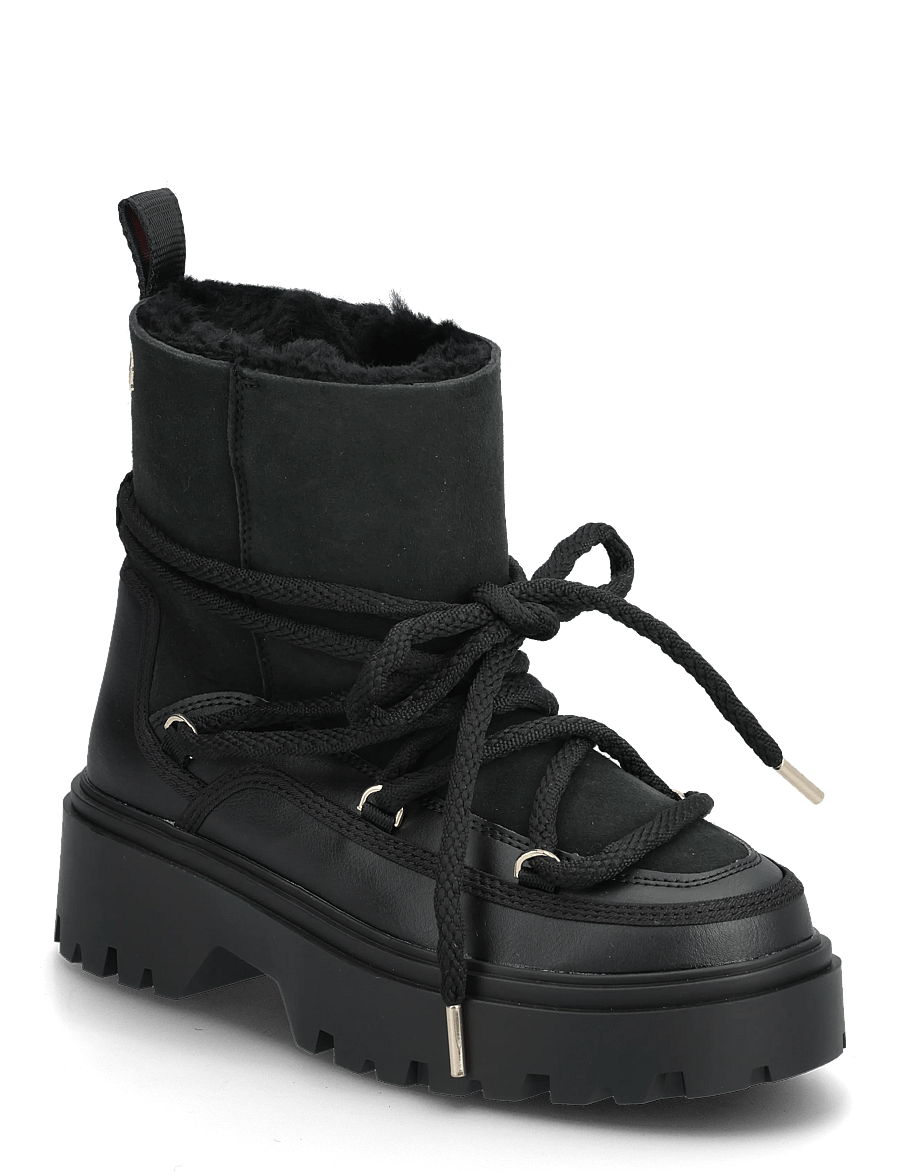 Tommy Hilfiger - REAL SHEARLING LACEUP SNOWBOOT - talvesaapad - black - 0