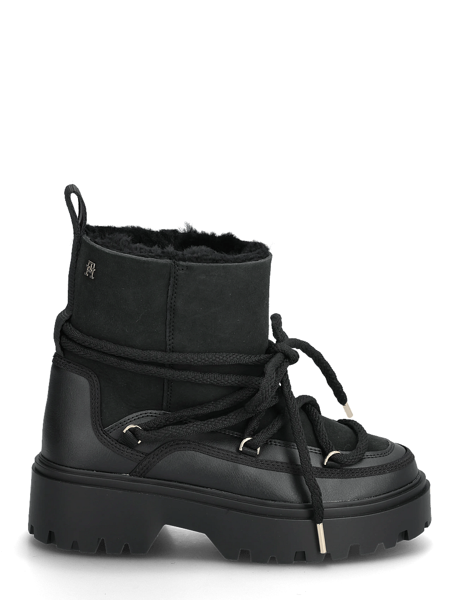 Tommy Hilfiger - REAL SHEARLING LACEUP SNOWBOOT - talvesaapad - black - 1