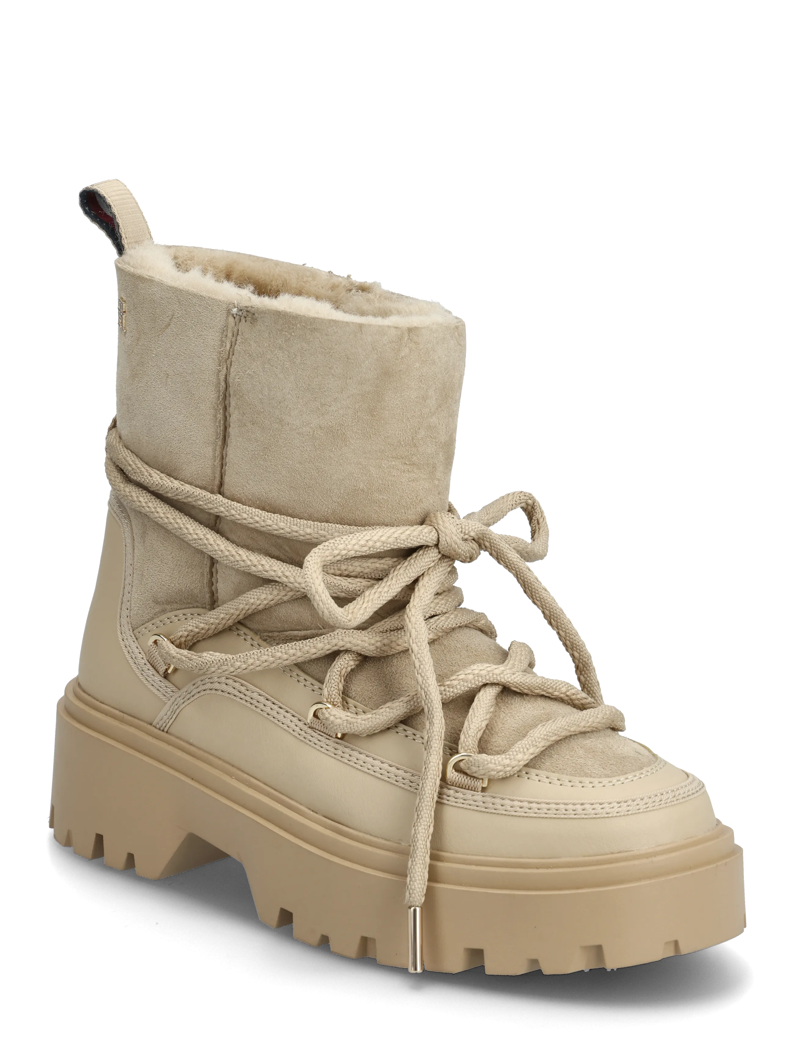 TOMMY HILFIGER Real Shearling Laceup Schneestiefel Beige - 41 - Damen
