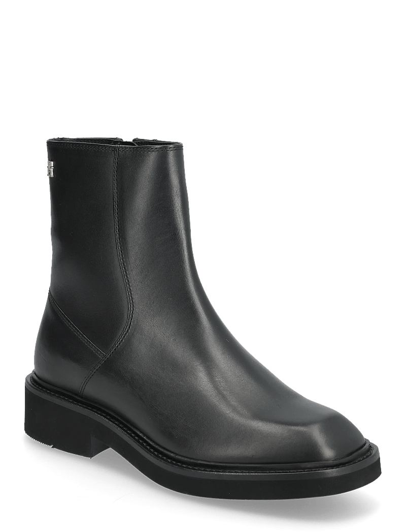 Tommy Hilfiger - TH SQUARE TOE LEATHER BOOTIE - platta ankelboots - black - 0