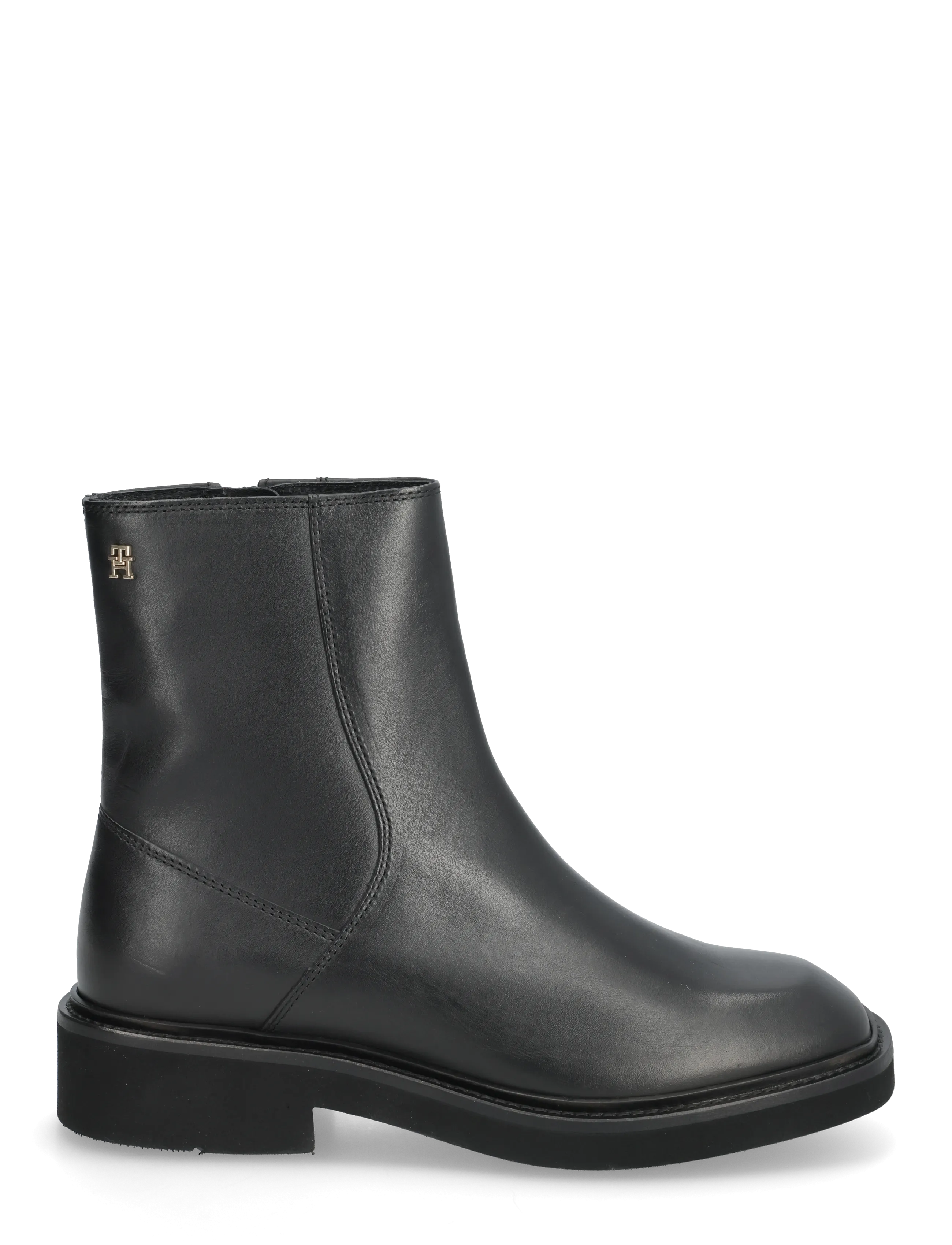 Tommy Hilfiger - TH SQUARE TOE LEATHER BOOTIE - flache stiefeletten - black - 1