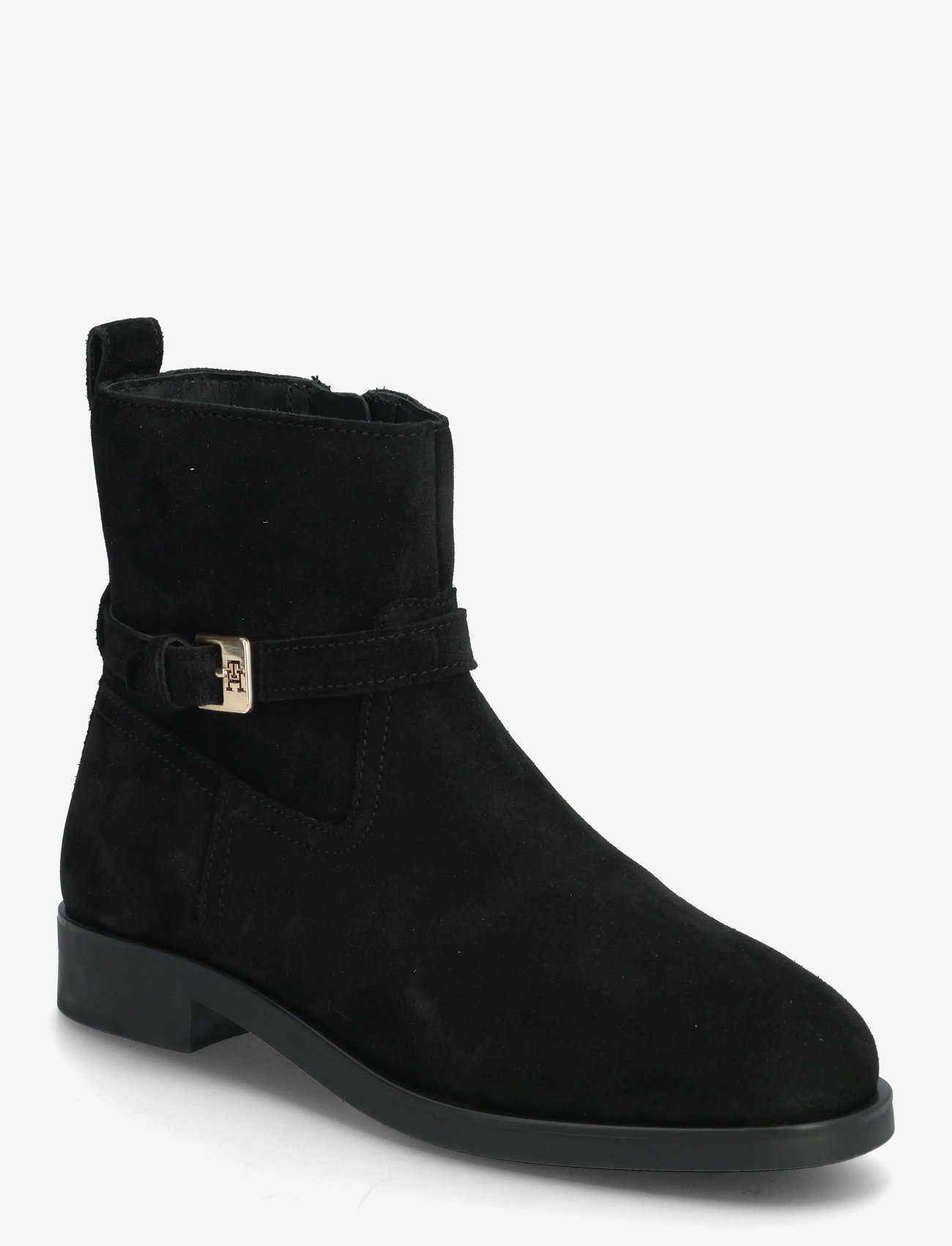 Tommy Hilfiger - TH BUCKLE RIDING SUEDE BOOTIE - flade ankelstøvler - black - 0