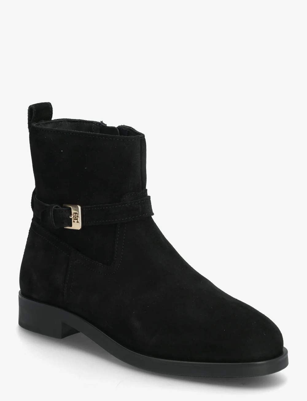 Tommy Hilfiger - TH BUCKLE RIDING SUEDE BOOTIE - flade ankelstøvler - black - 0