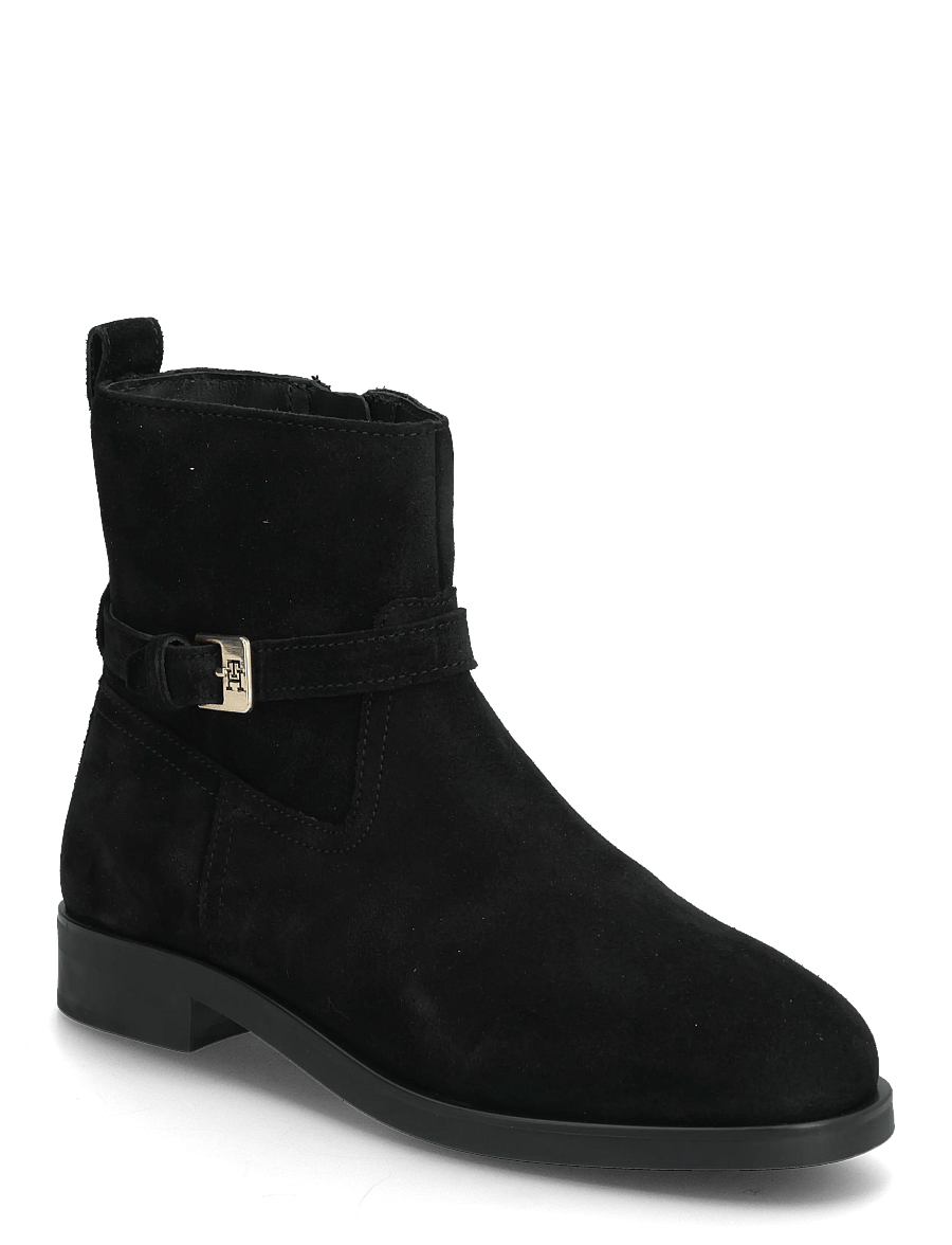 Tommy Hilfiger - TH BUCKLE RIDING SUEDE BOOTIE - flade ankelstøvler - black - 0