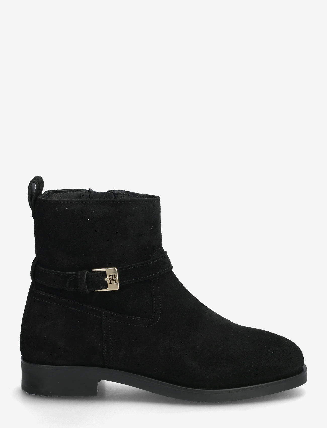 Tommy Hilfiger - TH BUCKLE RIDING SUEDE BOOTIE - flade ankelstøvler - black - 1