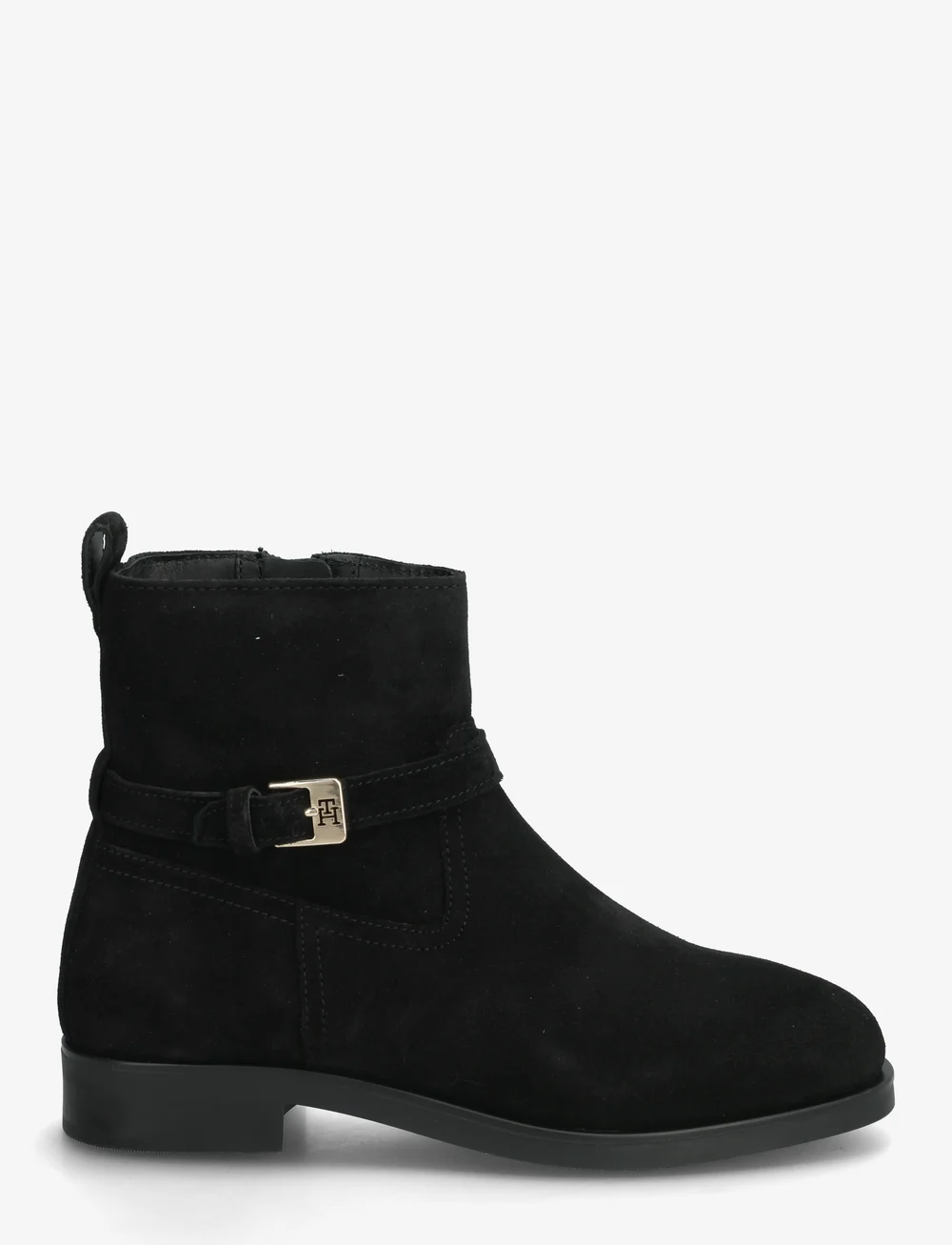 Tommy Hilfiger - TH BUCKLE RIDING SUEDE BOOTIE - flade ankelstøvler - black - 1