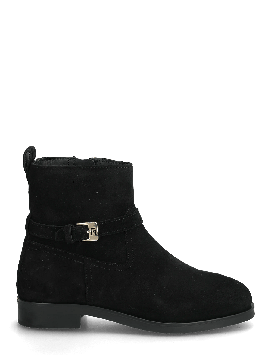 Tommy Hilfiger - TH BUCKLE RIDING SUEDE BOOTIE - flade ankelstøvler - black - 1