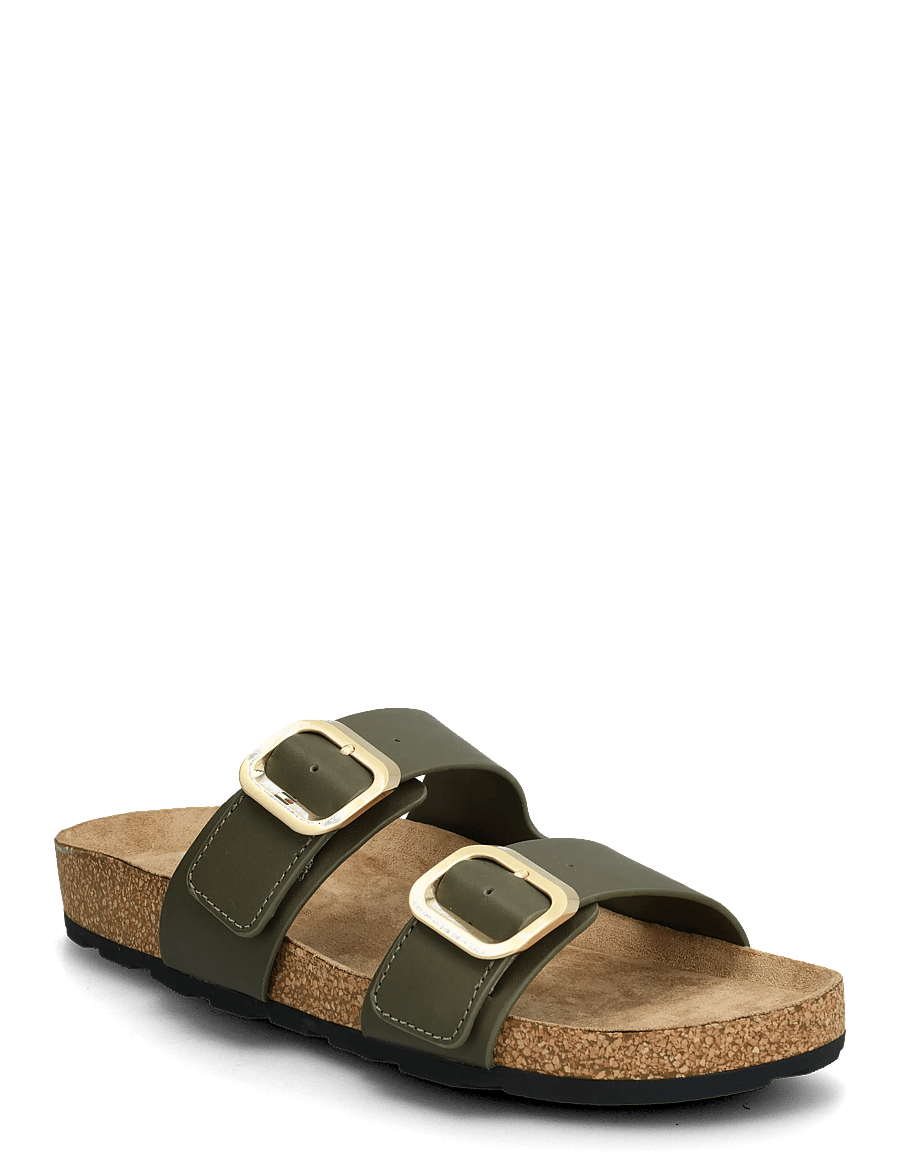 Tommy Hilfiger - TH CLASSIC CORK SANDAL LEATHER - flache sandalen - platinum olive - 0