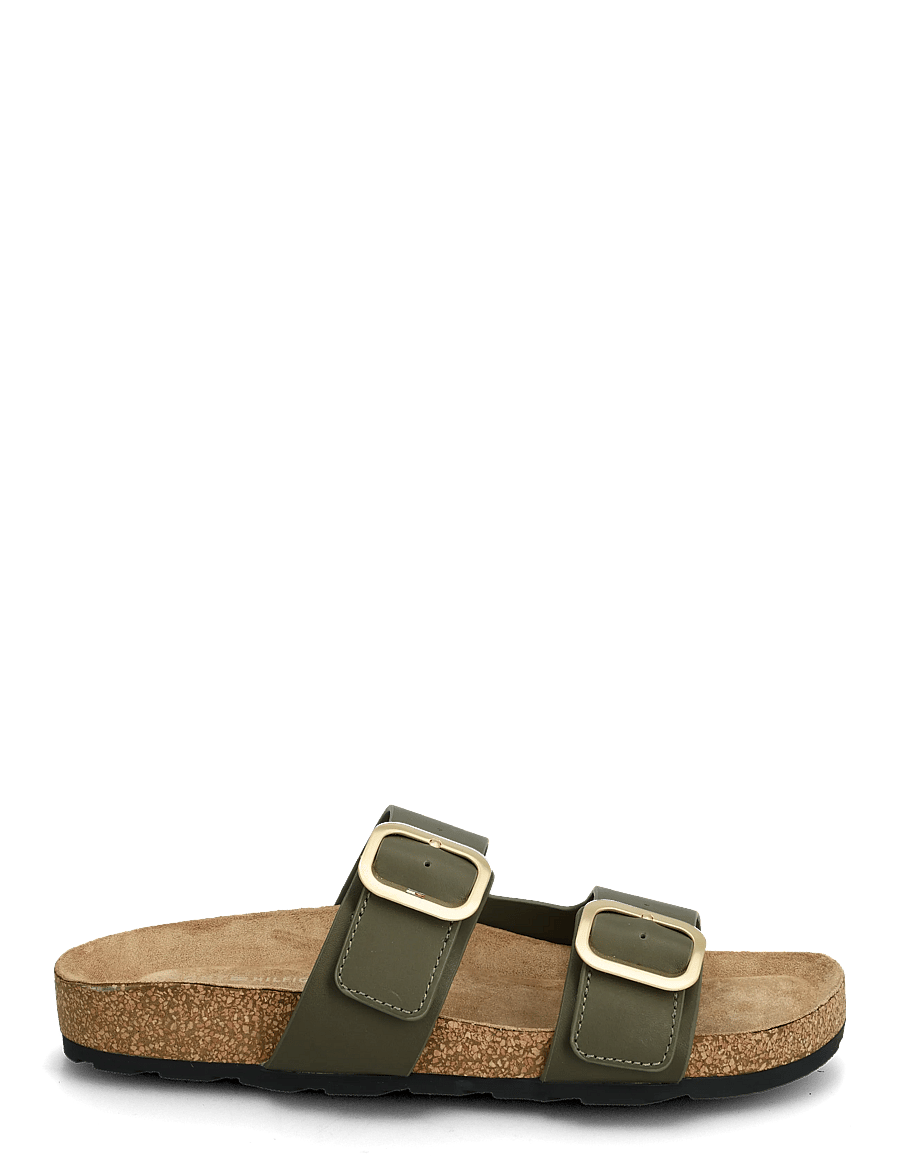 Tommy Hilfiger - TH CLASSIC CORK SANDAL LEATHER - flache sandalen - platinum olive - 1