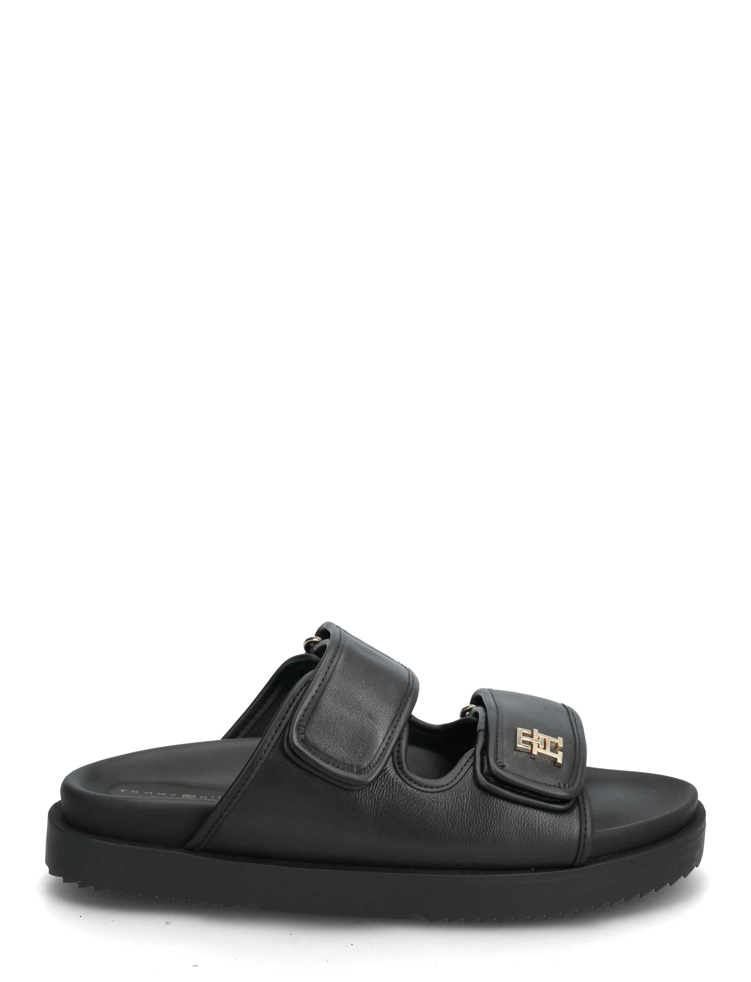 Tommy Hilfiger - DOUBLE STRAP LEATHER SANDAL - platte sandalen - black - 1