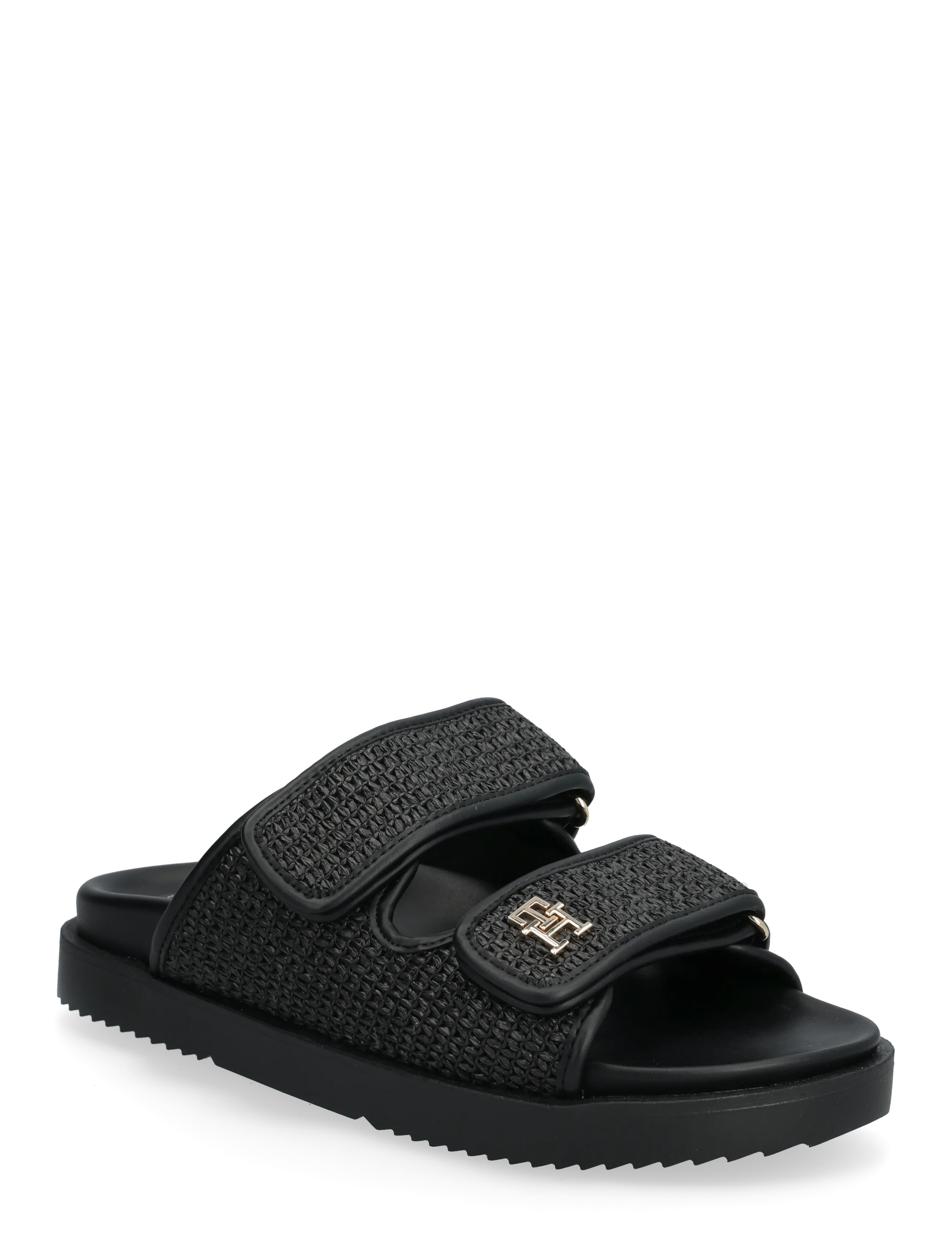 Tommy Hilfiger Double Strap Raffia Sandal, Kvinder, Dobbeltstrop Raffia Sandal, Sort, Str: 37