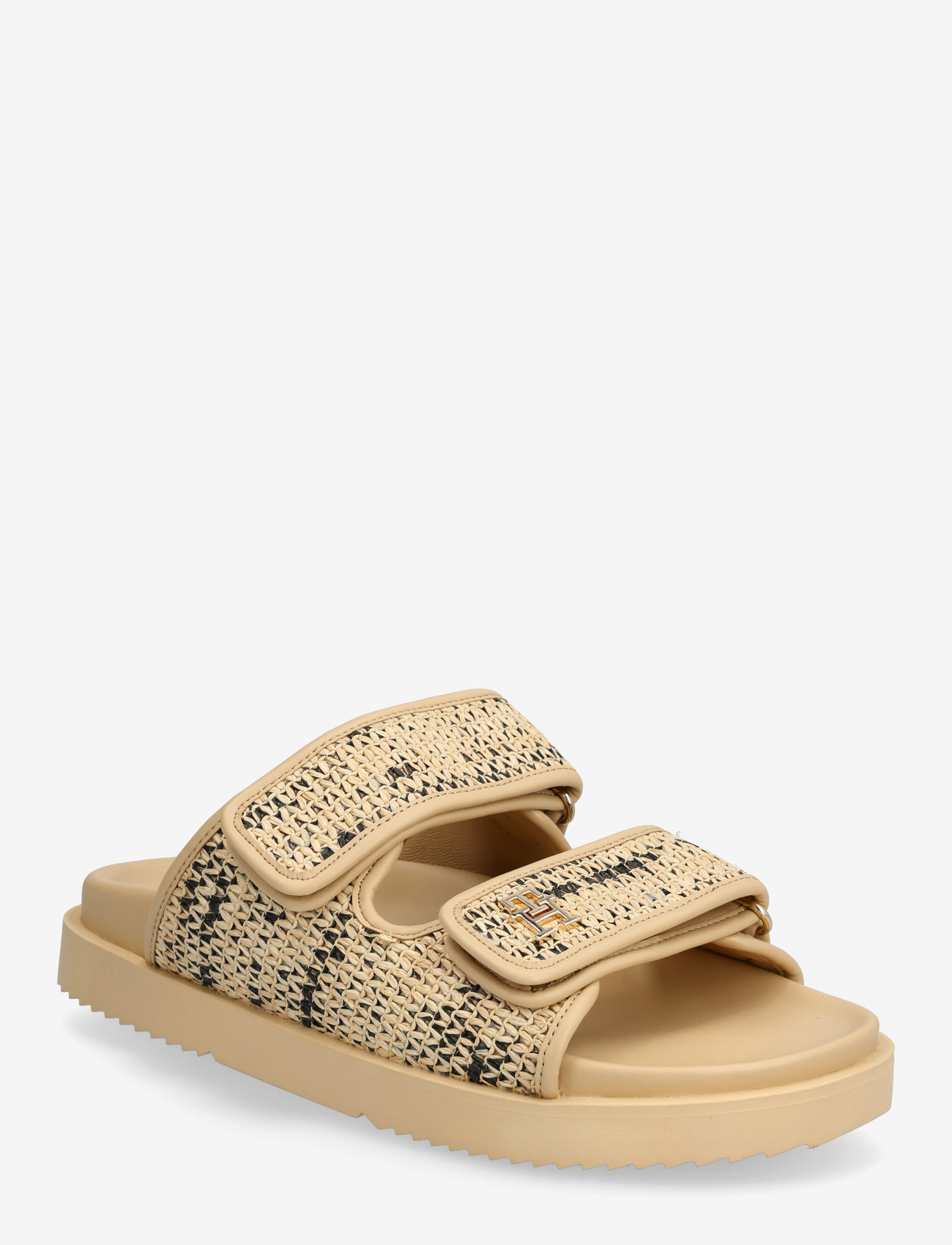Tommy Hilfiger - DOUBLE STRAP RAFFIA SANDAL - flache sandalen - natural black - 0