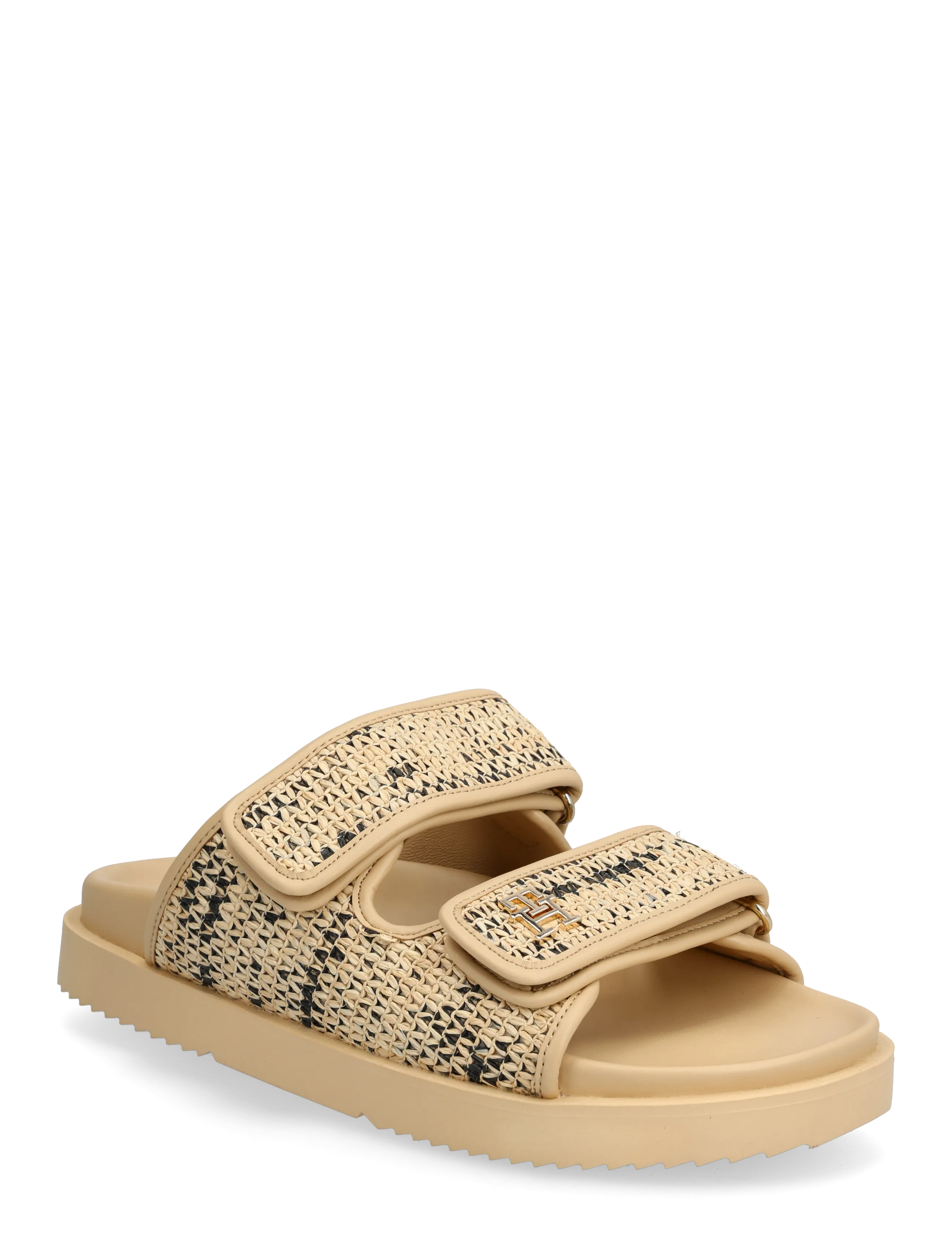 Tommy Hilfiger DOUBLE STRAP RAFFIA SANDAL - Skór - NATURAL BLACK / beige