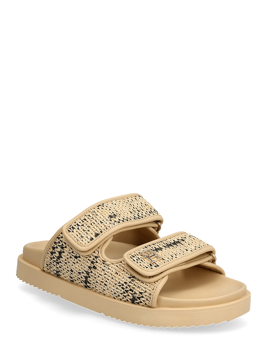 Tommy Hilfiger - DOUBLE STRAP RAFFIA SANDAL - platta sandaler - natural black - 0