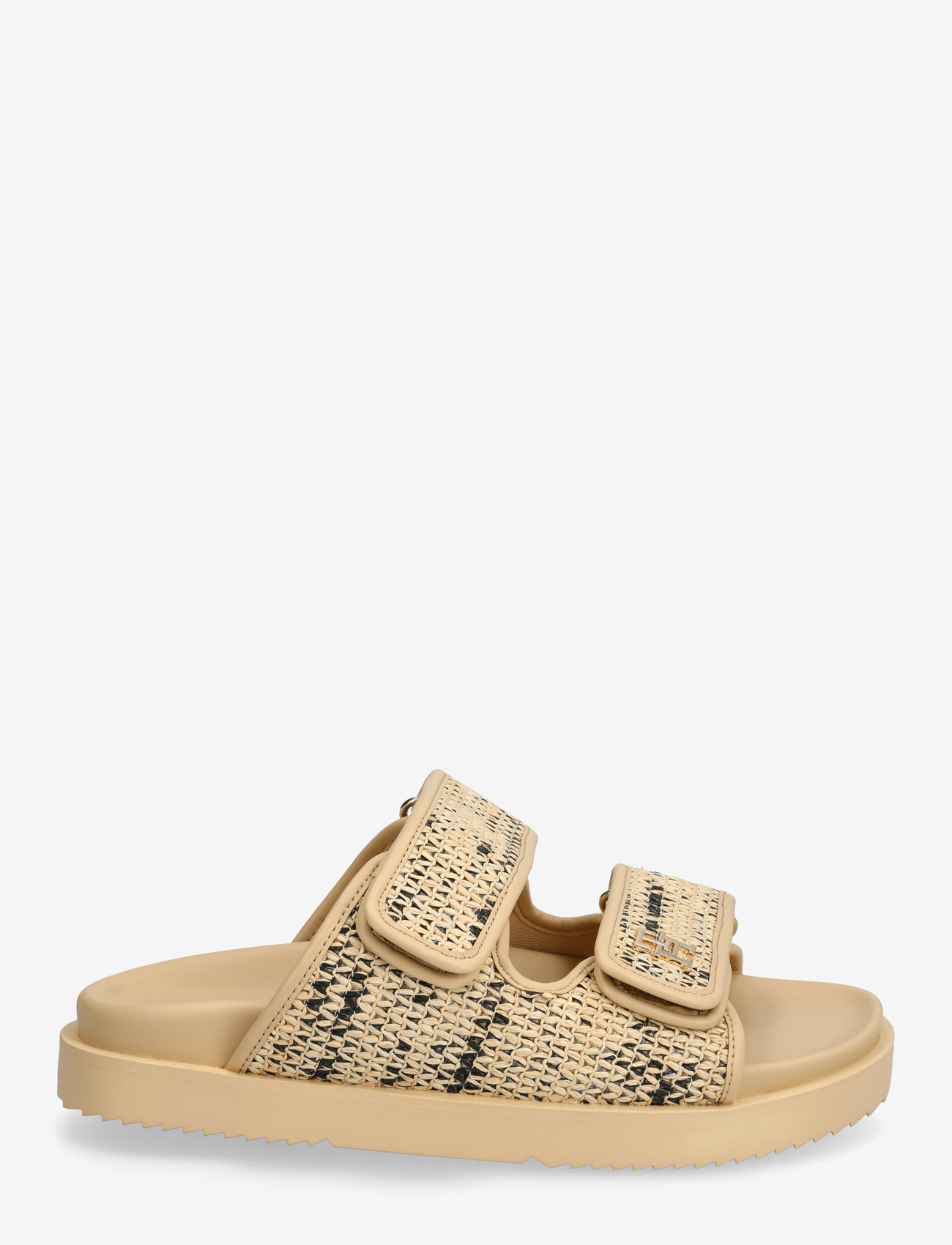 Tommy Hilfiger - DOUBLE STRAP RAFFIA SANDAL - flache sandalen - natural black - 1
